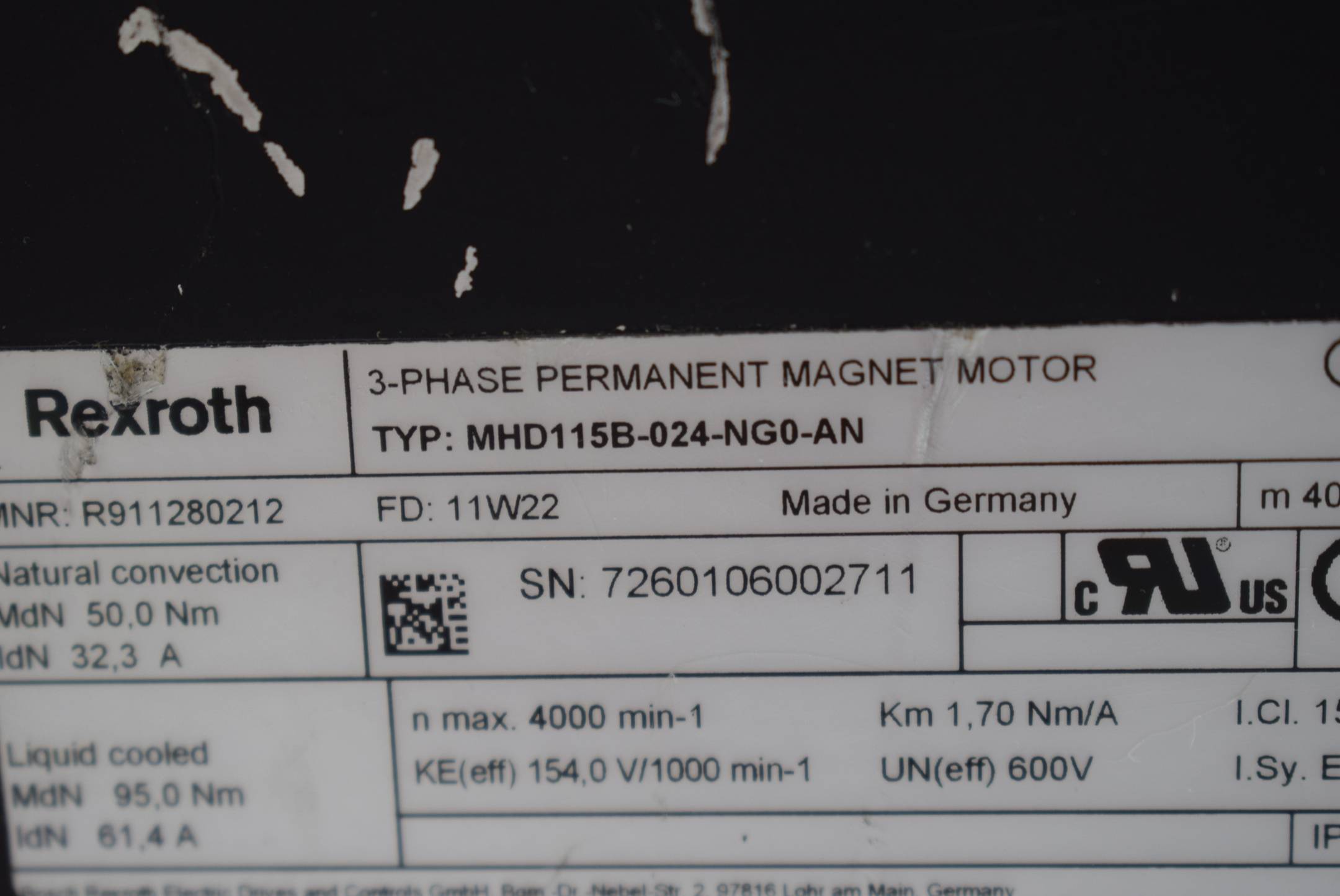 Rexroth Indramat Permanent Magnet Motor MHD115B-024-NG0-AN