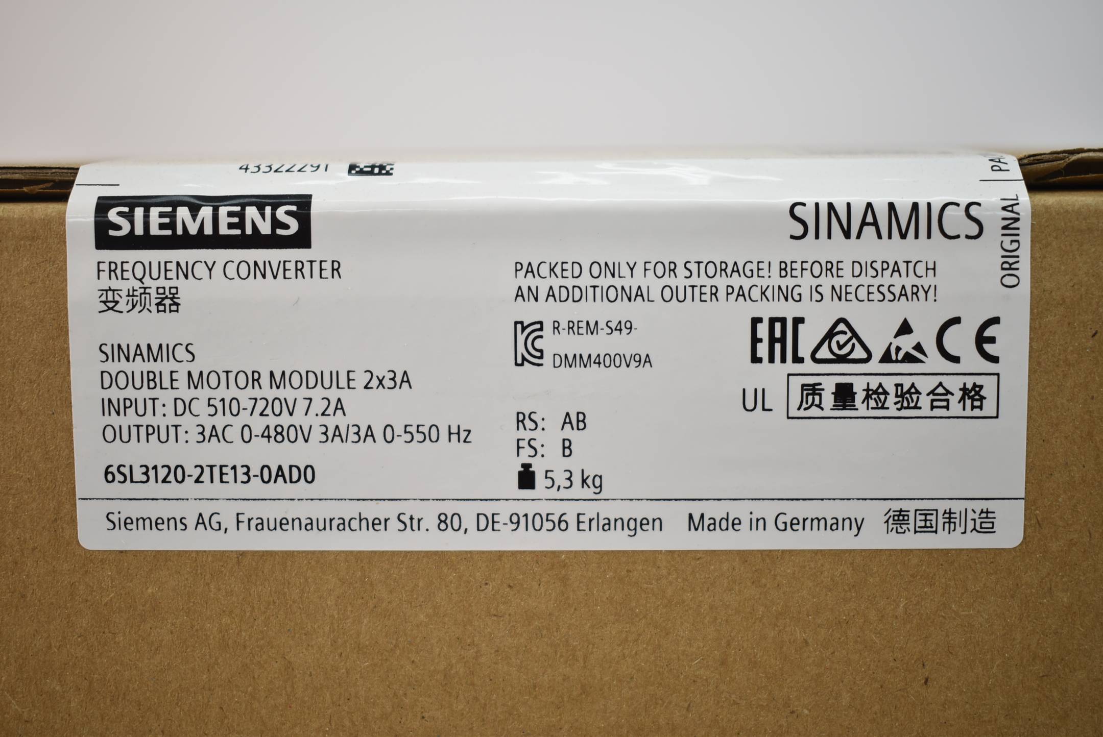 Siemens S120 Frequency Converter 6SL3 120-2TE13-0AD0 ( 6SL3120-2TE13-0AD0 ) A