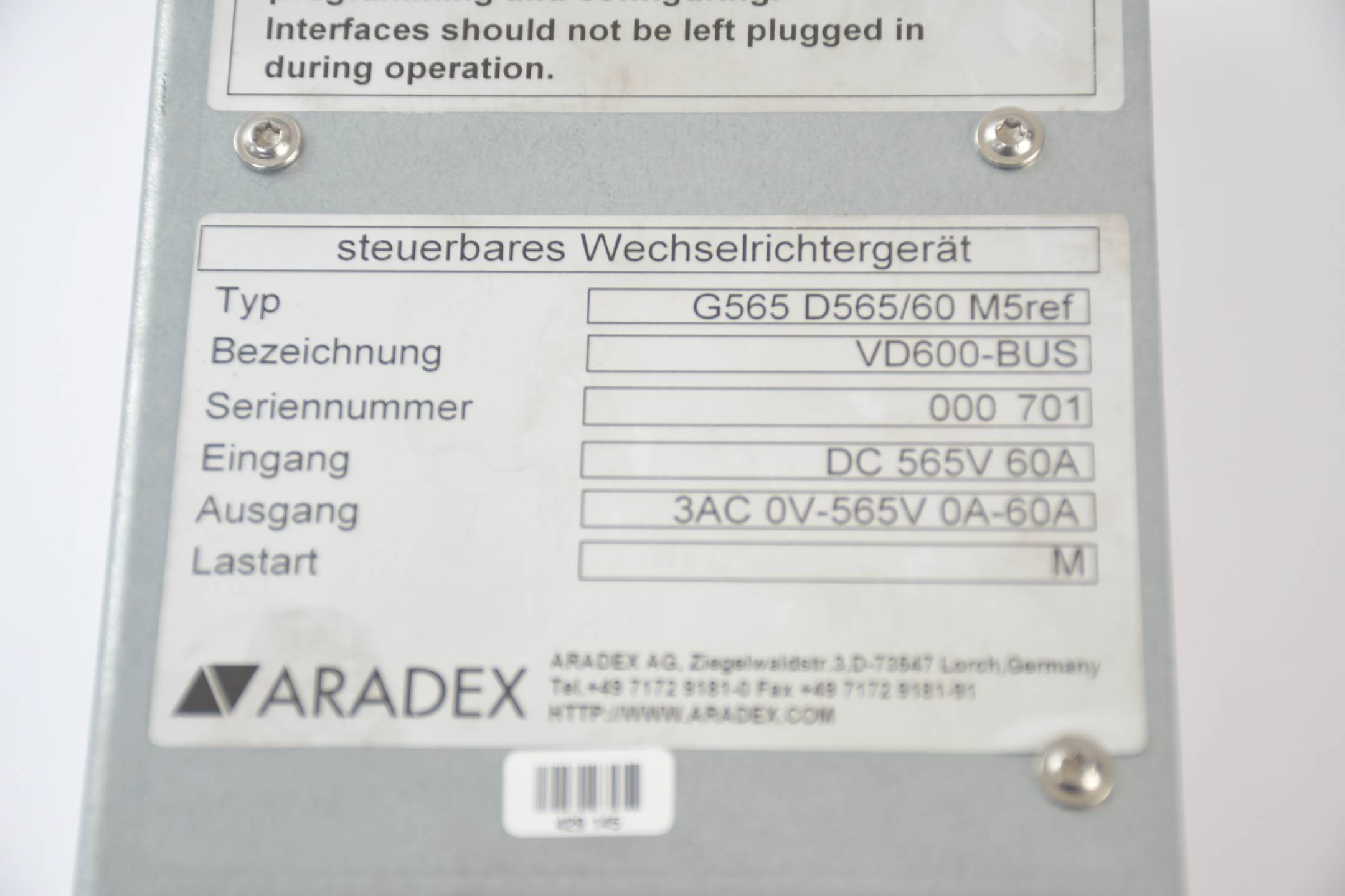 Aradex Vectodrive AC Wechselrichter VD600-Bus G565 D565/60 M5ref