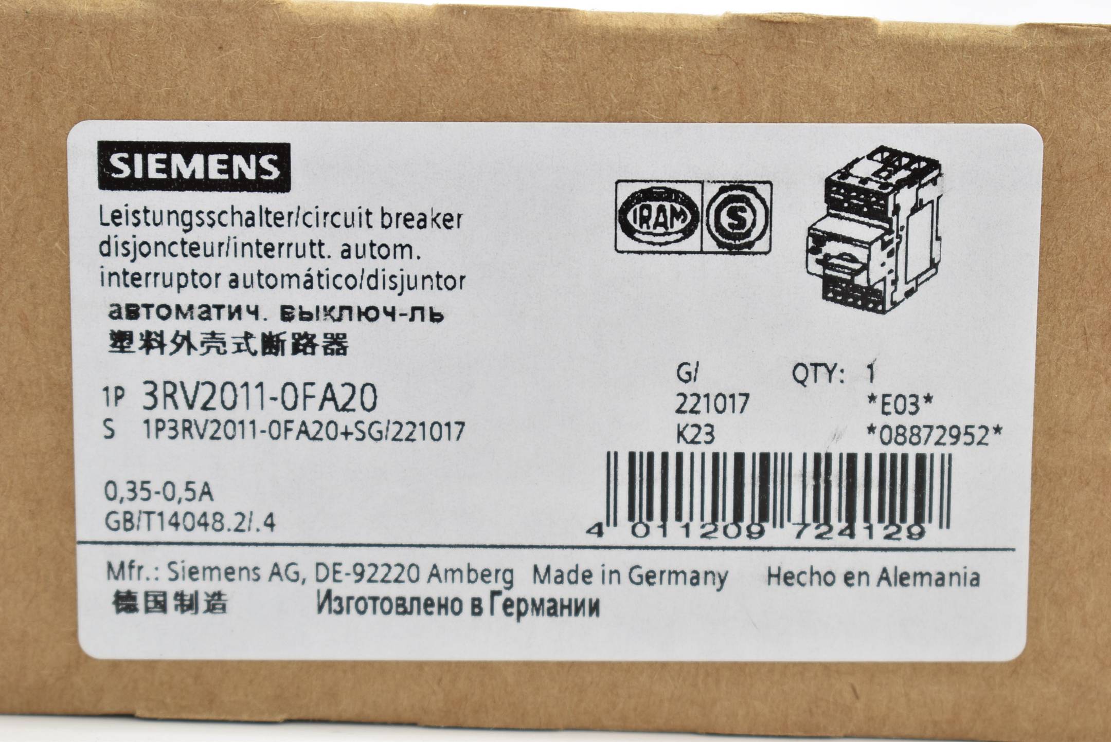 Siemens sirius Leistungsschalter 3RV2 011-0FA20 ( 3RV2011-0FA20 ) E3