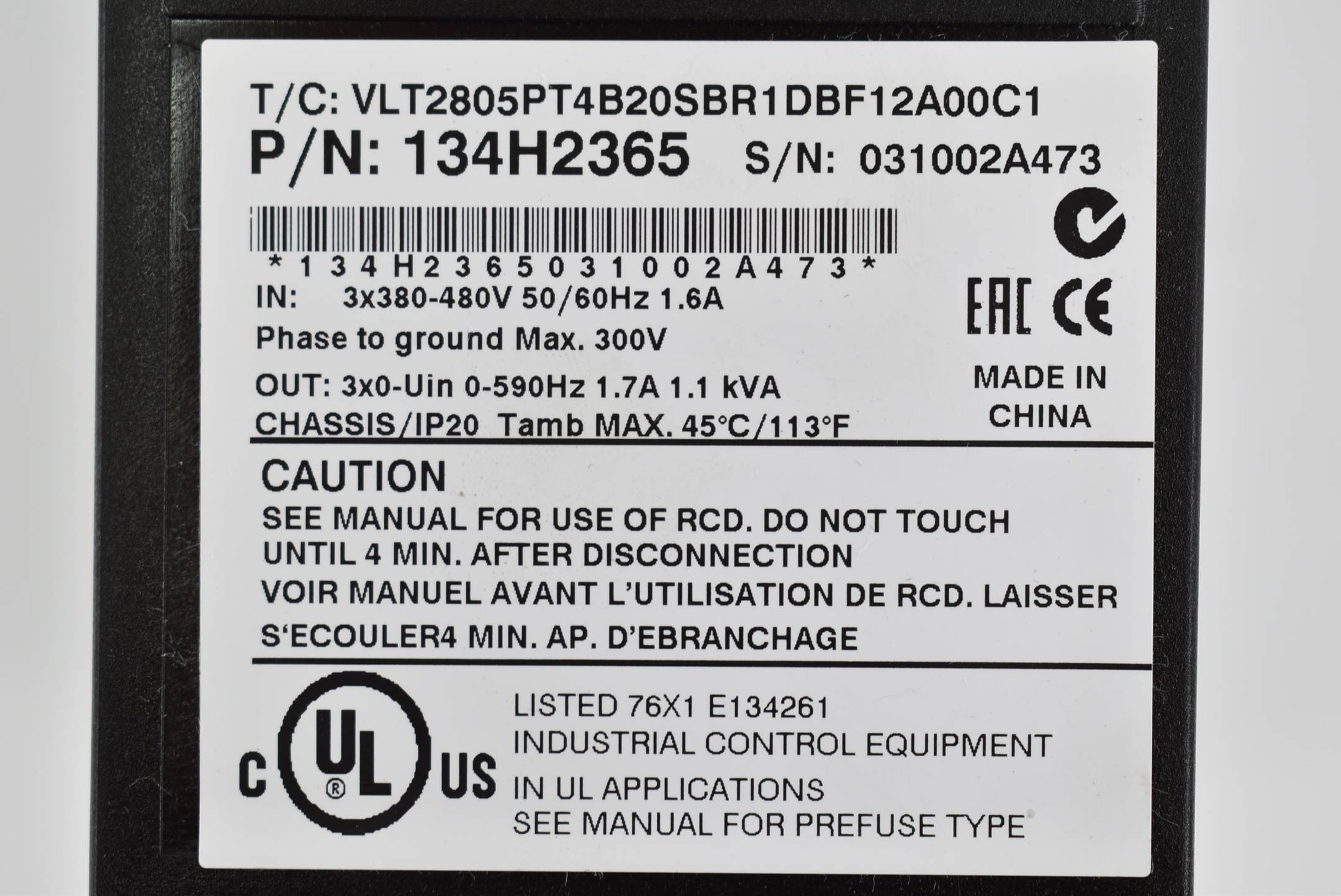 Danfoss VLT 2800 Frequenzumrichter VLT2805PT4B20SBR1DBF12A00C1 ( 134H2365 )