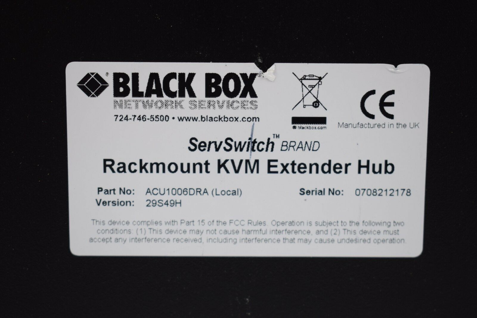 Black Box 724-746-550 ServSwitch CAT5 KVM ExtenderHub & ServSwitch CX KV0416A-R2