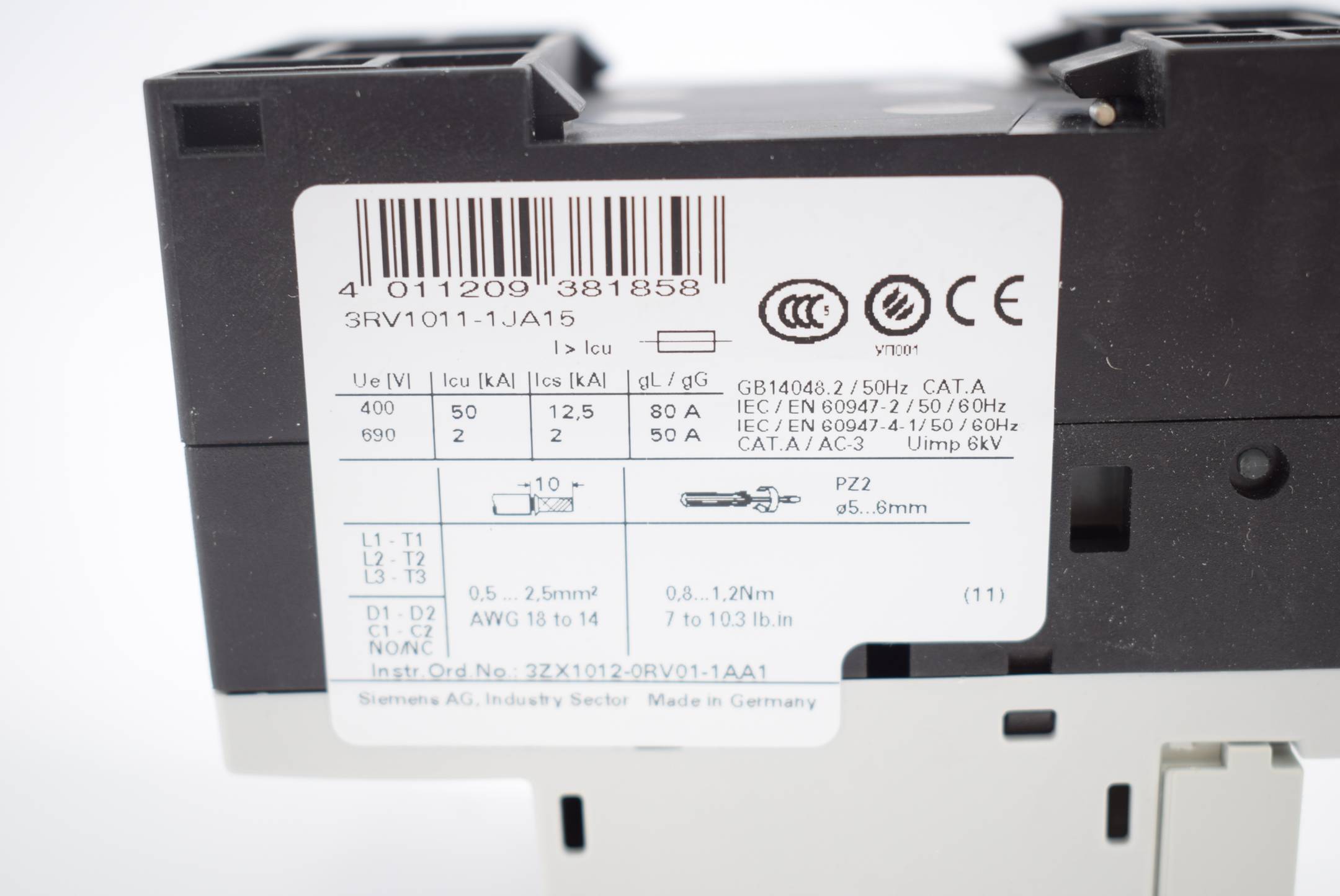 Siemens Leistungsschalter Sirius 3RV1011-1JA15 ( 3RV1 011-1JA15 )