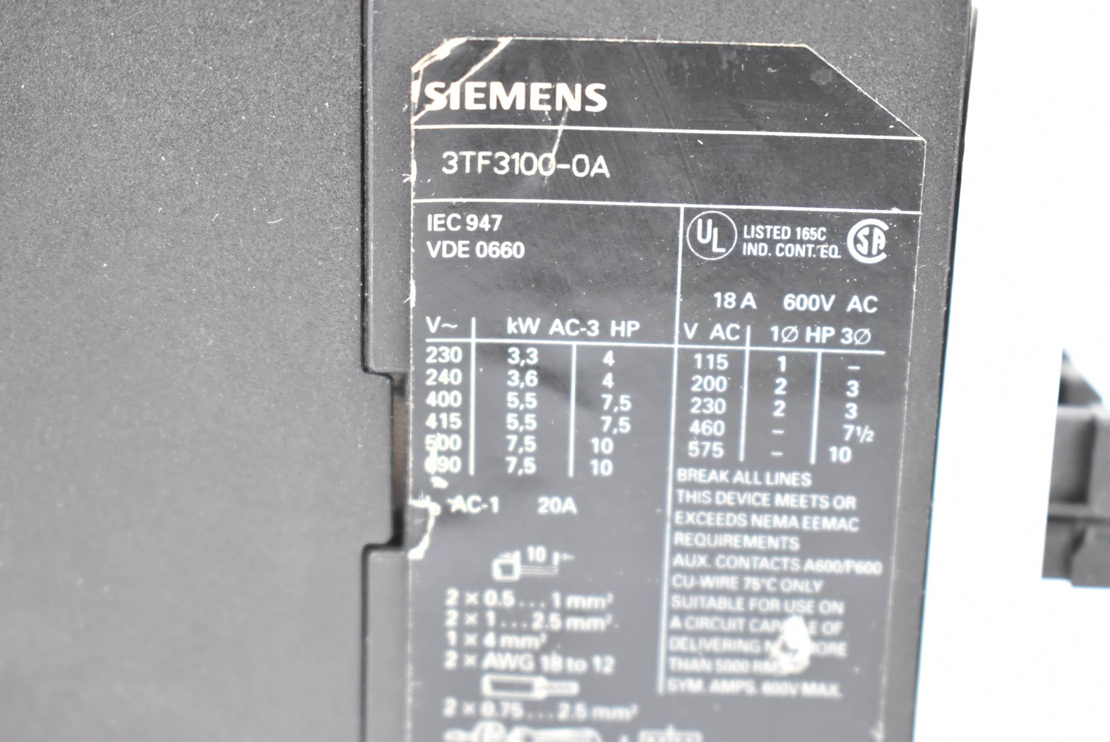 Siemens Schütz 3TF3100-0A 20A ( 3TF3 100-0A ) 