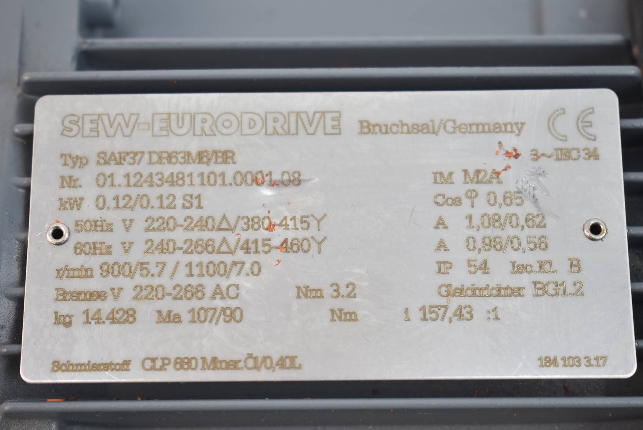SEW eurodrive Getriebemotor SAF37 DR63M6/BR ( 0,12/0,12/S1kW )