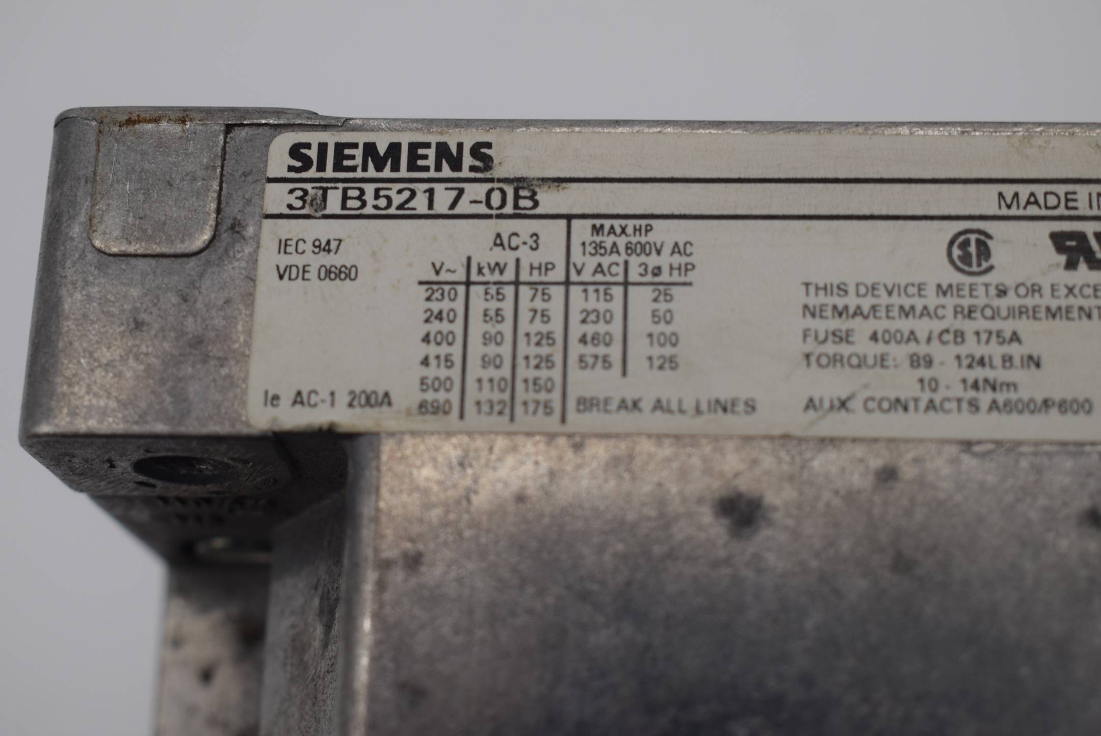 Siemens Schütz 3TB5217-0B inkl. 3TX7522-3G