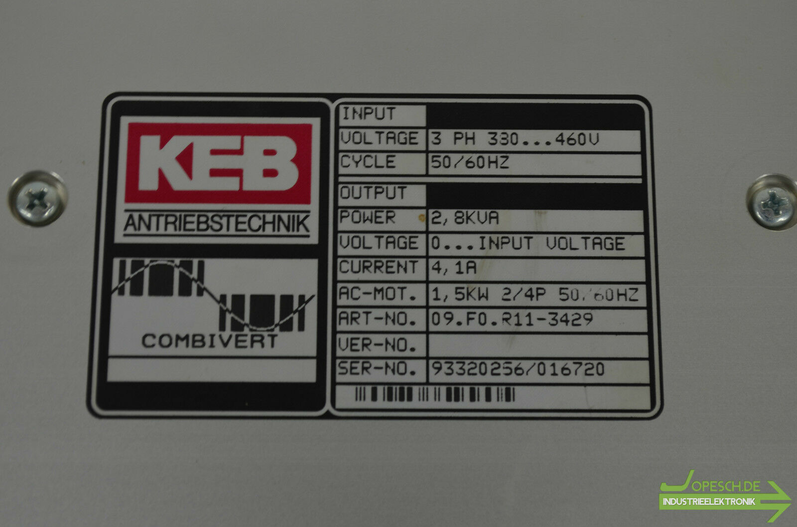 KEB Frequenzumrichter 09.F0.R11-3429 2,8 kVA
