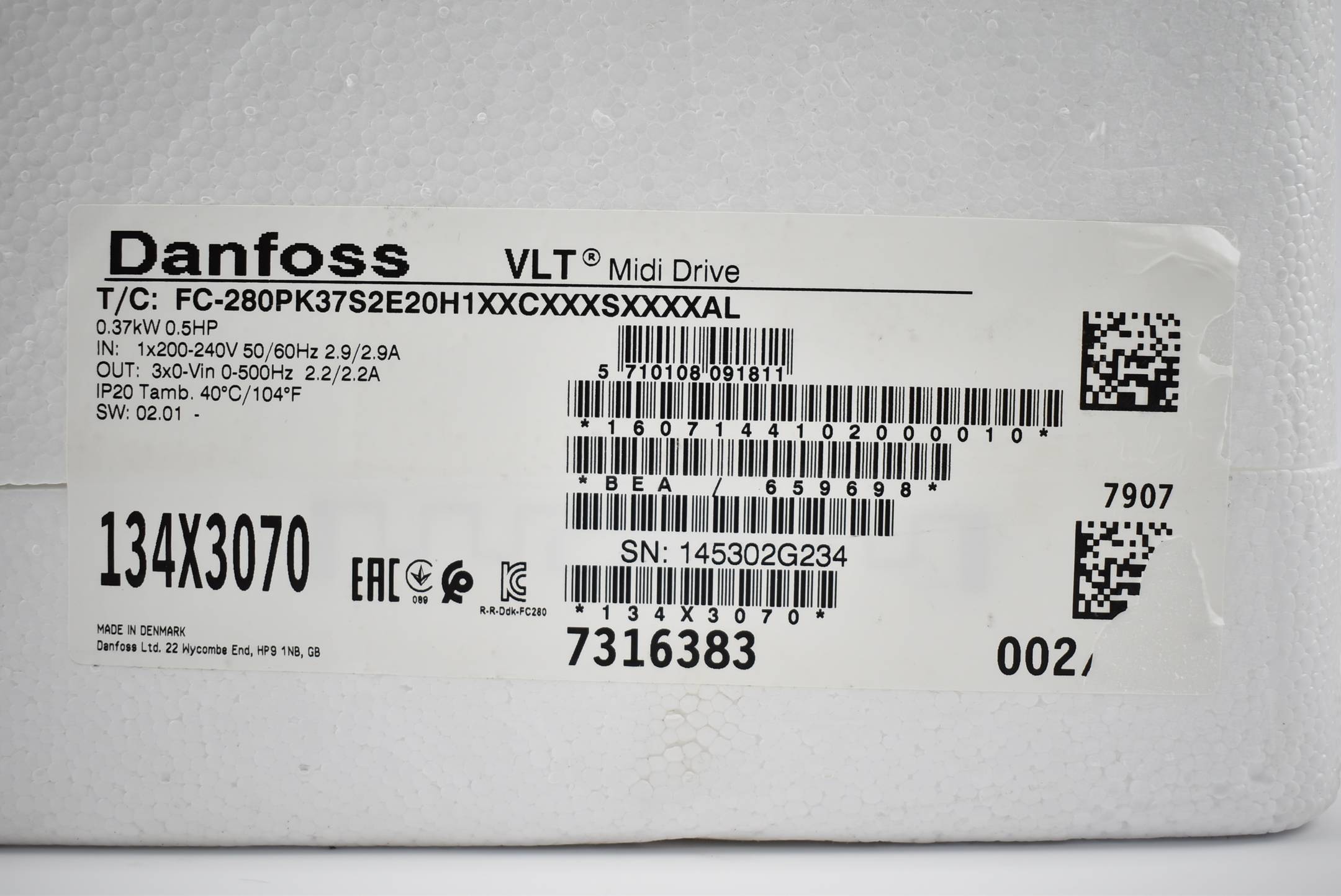 Danfoss VLT Midi Drive FC-280PK37S2E20H1XXCXXXSXXXXAL ( 134X3070 )