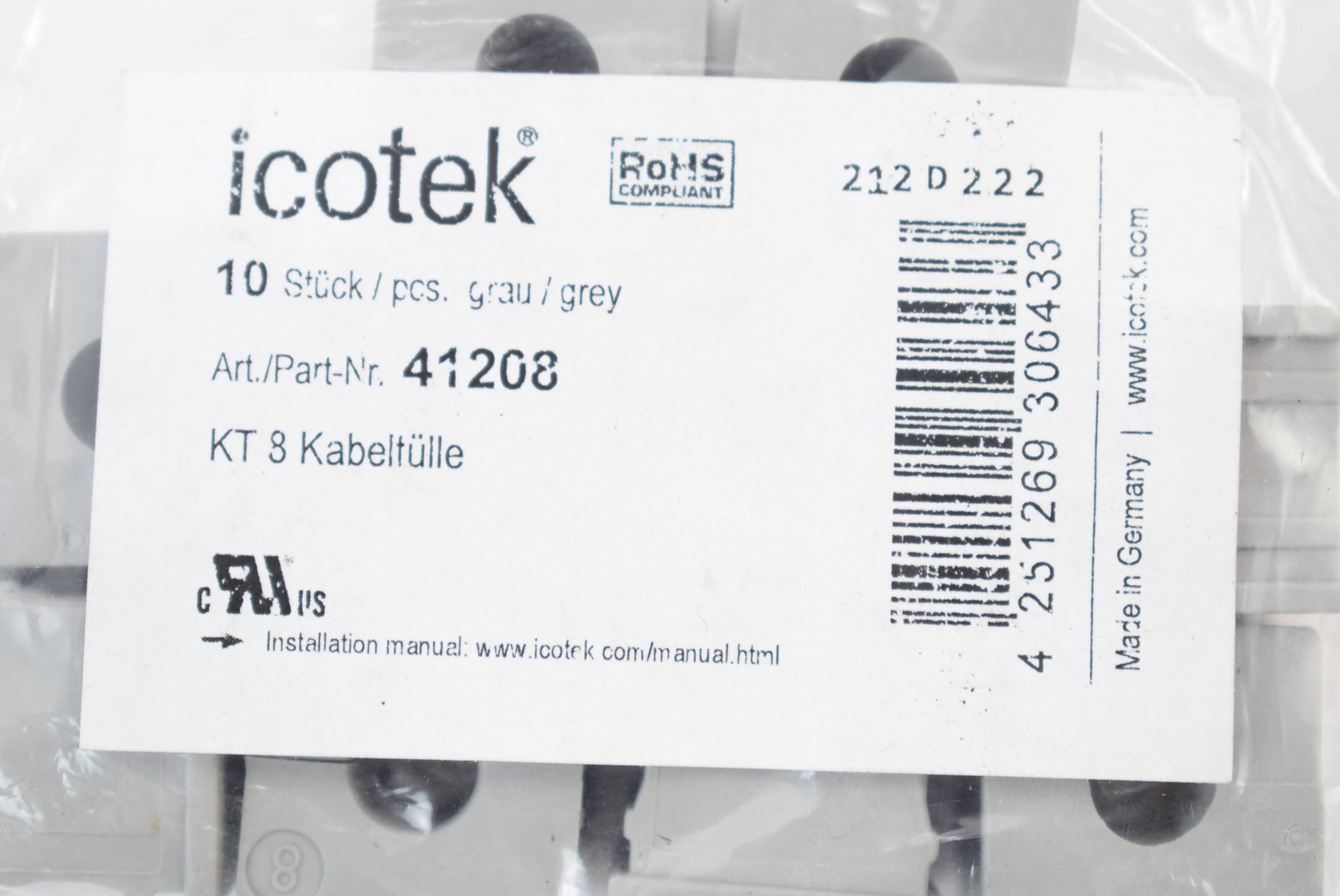 Icotek KT 8 Kabeltülle klein, grau 10 Stück
