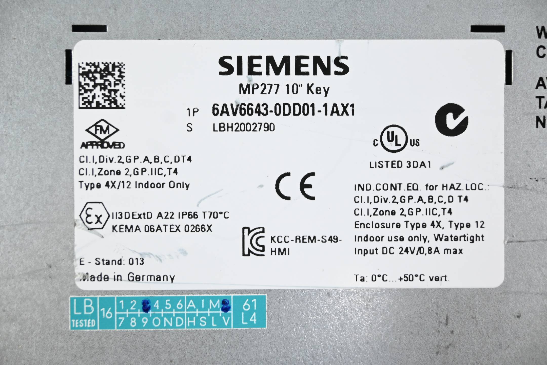 Siemens Simatic Multipanel MP 277 6AV6643-0DD01-1AX1 ( 6AV6 643-0DD01-1AX1 )
