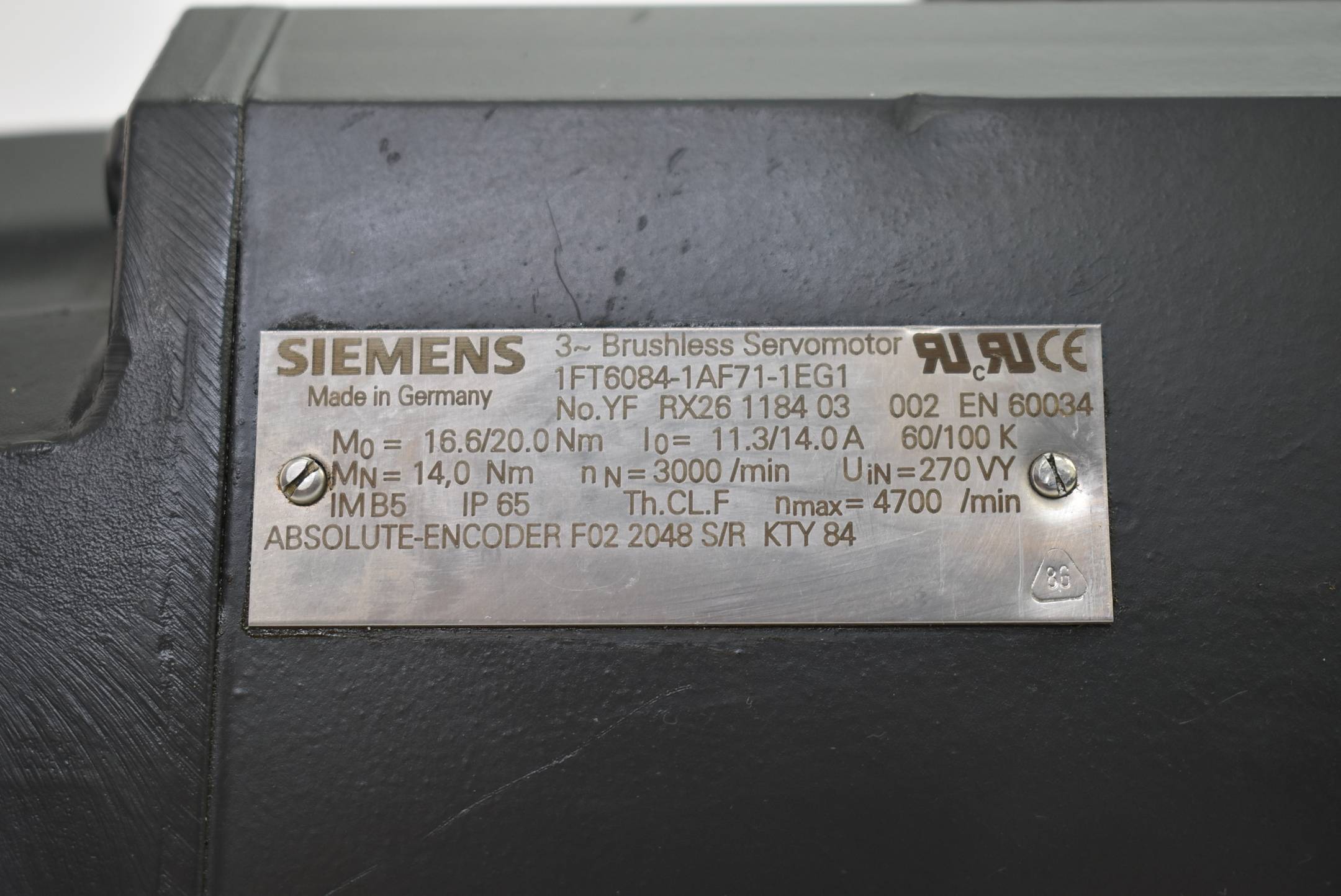 Siemens 3~ Brushless Servomotor 1FT6 084-1AF71-1EG1 ( 1F6084-1AF71-1EG1 )