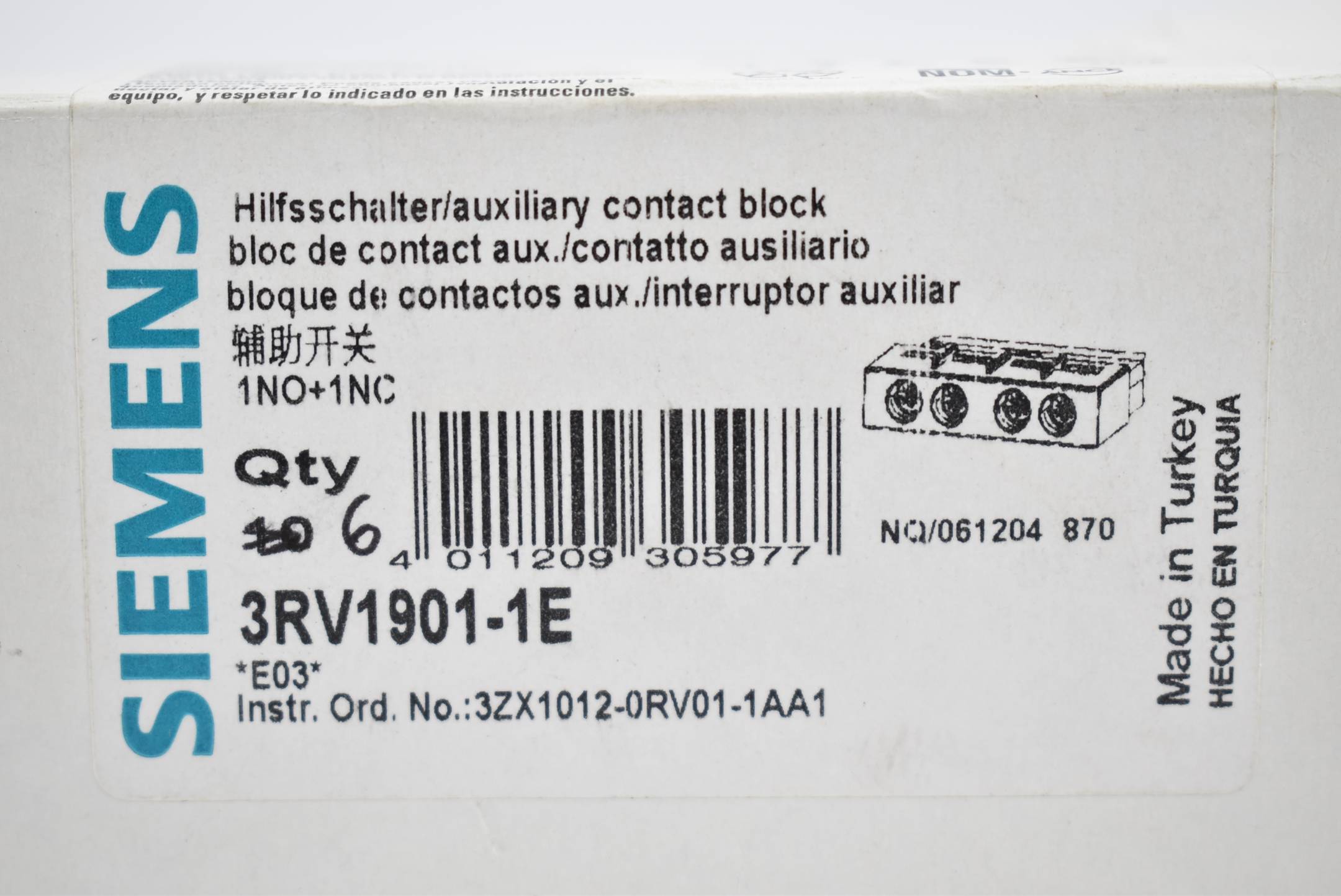 Siemens Hilfsschalter querliegend 3RV1901-1E ( 3RV1 901-1E ) VE 6 Stück