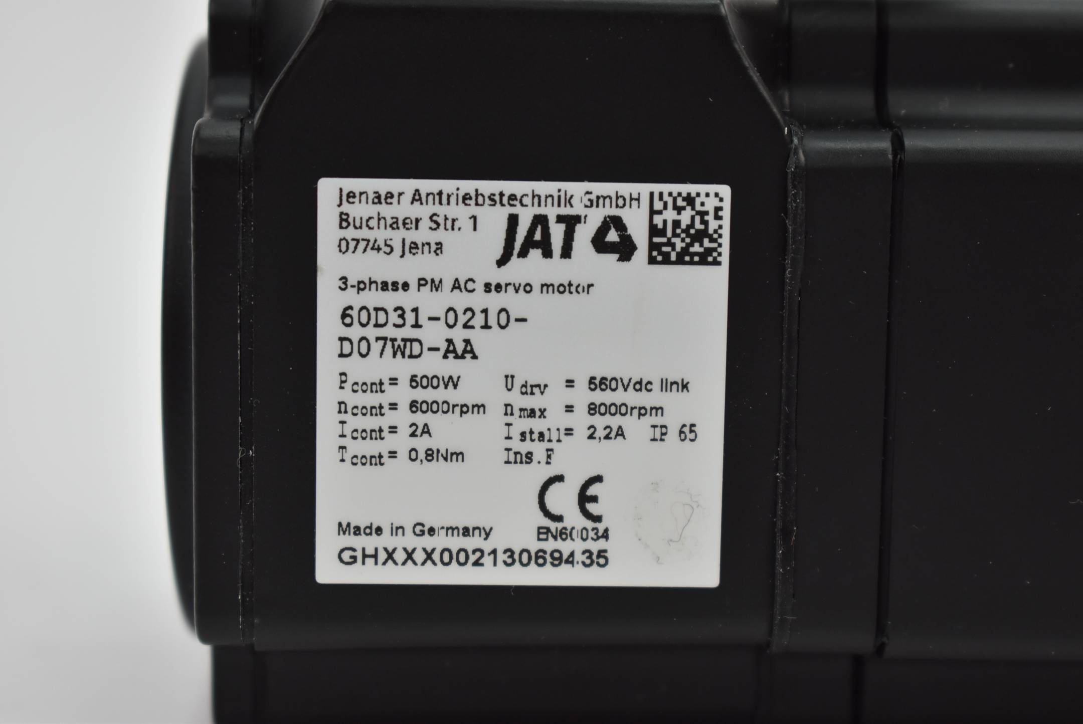 Jenaer Antriebstechnik JAT 3-phase PM AC servo motor 60D31-0210-D07WD-AA