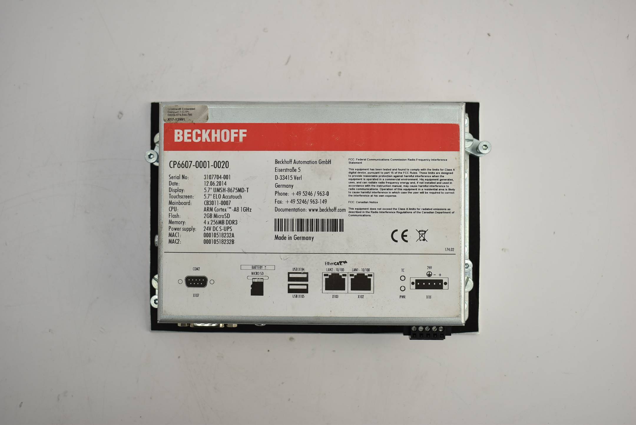 Beckhoff Panel-PC mit ARM Cortex-A8 1 GHz 5,7" CP6607-0001-0020