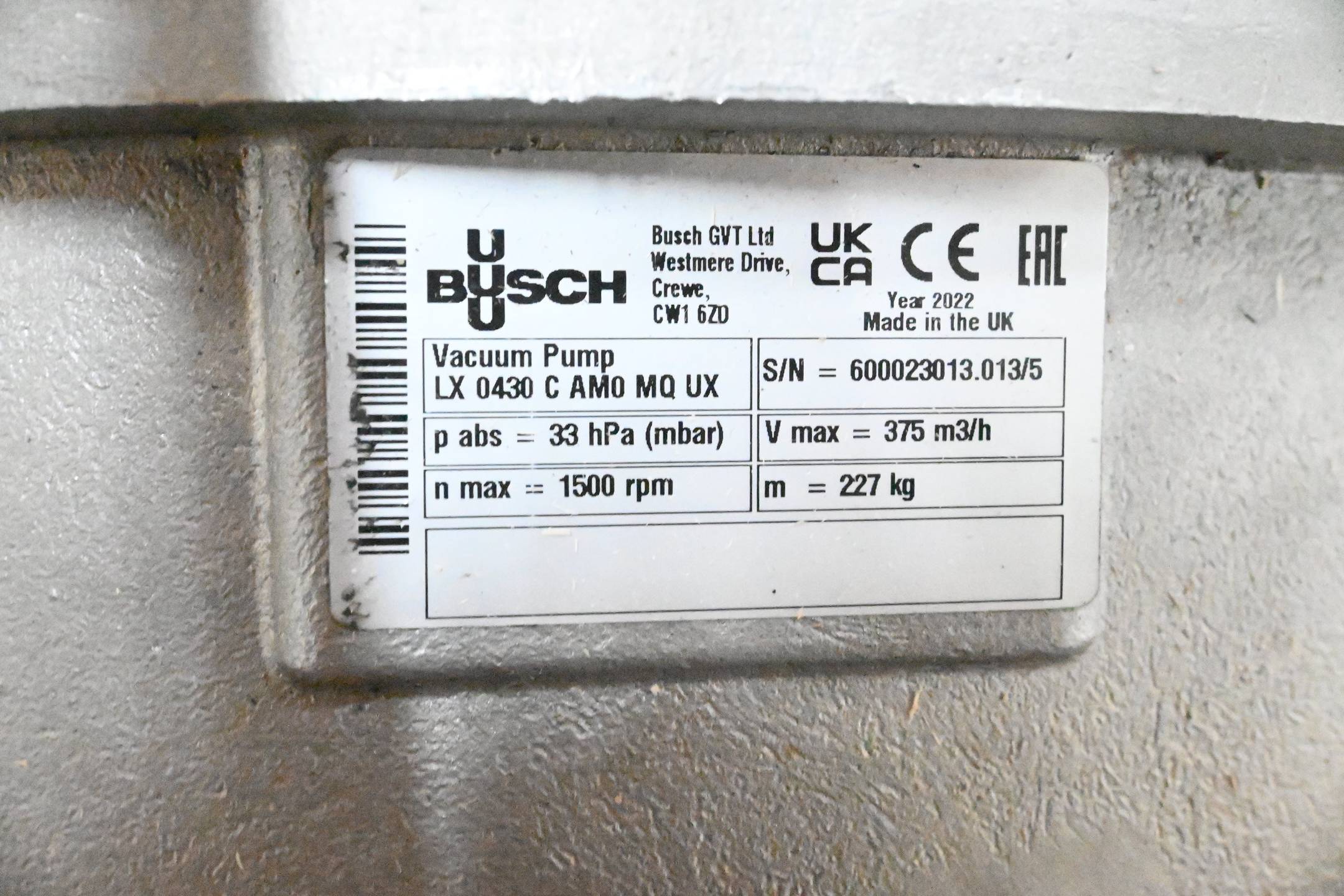 Busch Vakuumsystem LX 0430 C AM0 MQ UX + UMBAU S02 1681S03782 VL 0430 A XMP MQXX