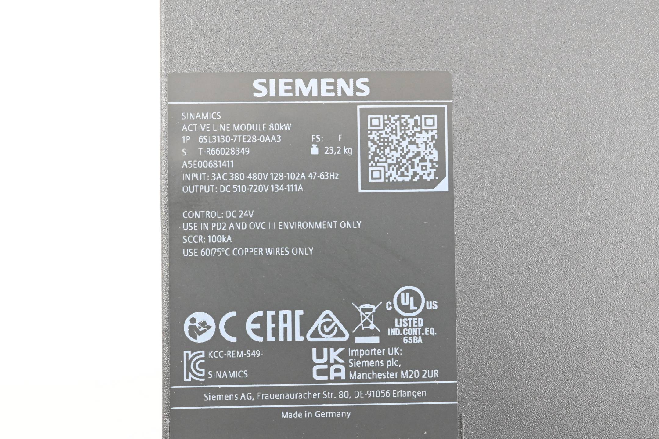 Siemens Active Line Module 6SL3130-7TE28-0AA3 ( 6SL3 130-7TE28-0AA3 ) Version F