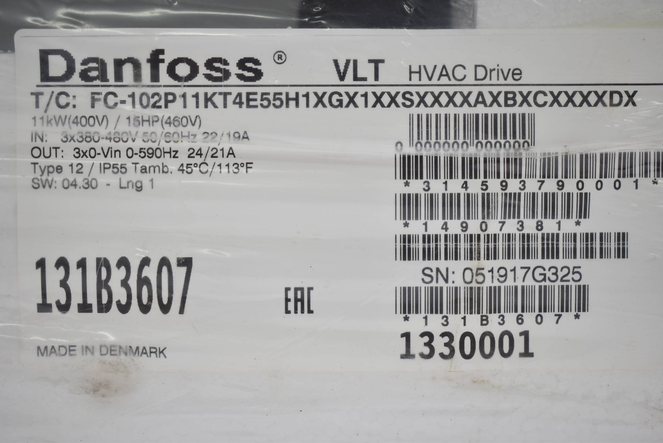 Danfoss Frequenzumrichter FC-102P11KT4E55H1XGX1XXSXXXXAXBXCXXXXDX ( 131B3607 )