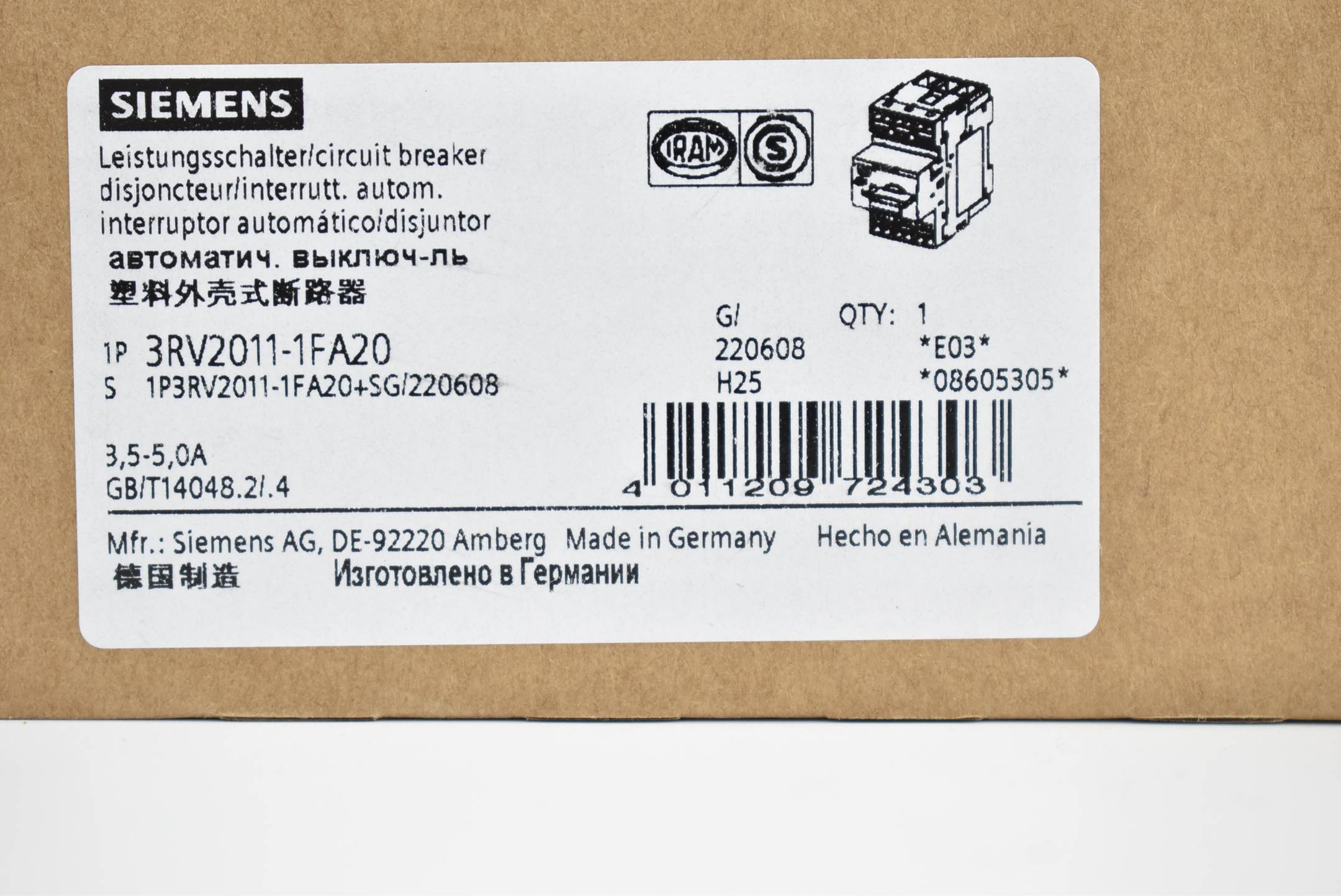 Siemens Leistungsschalter S00 Motorschutz 3RV2011-1FA20 ( 3RV2 011-1FA20 )