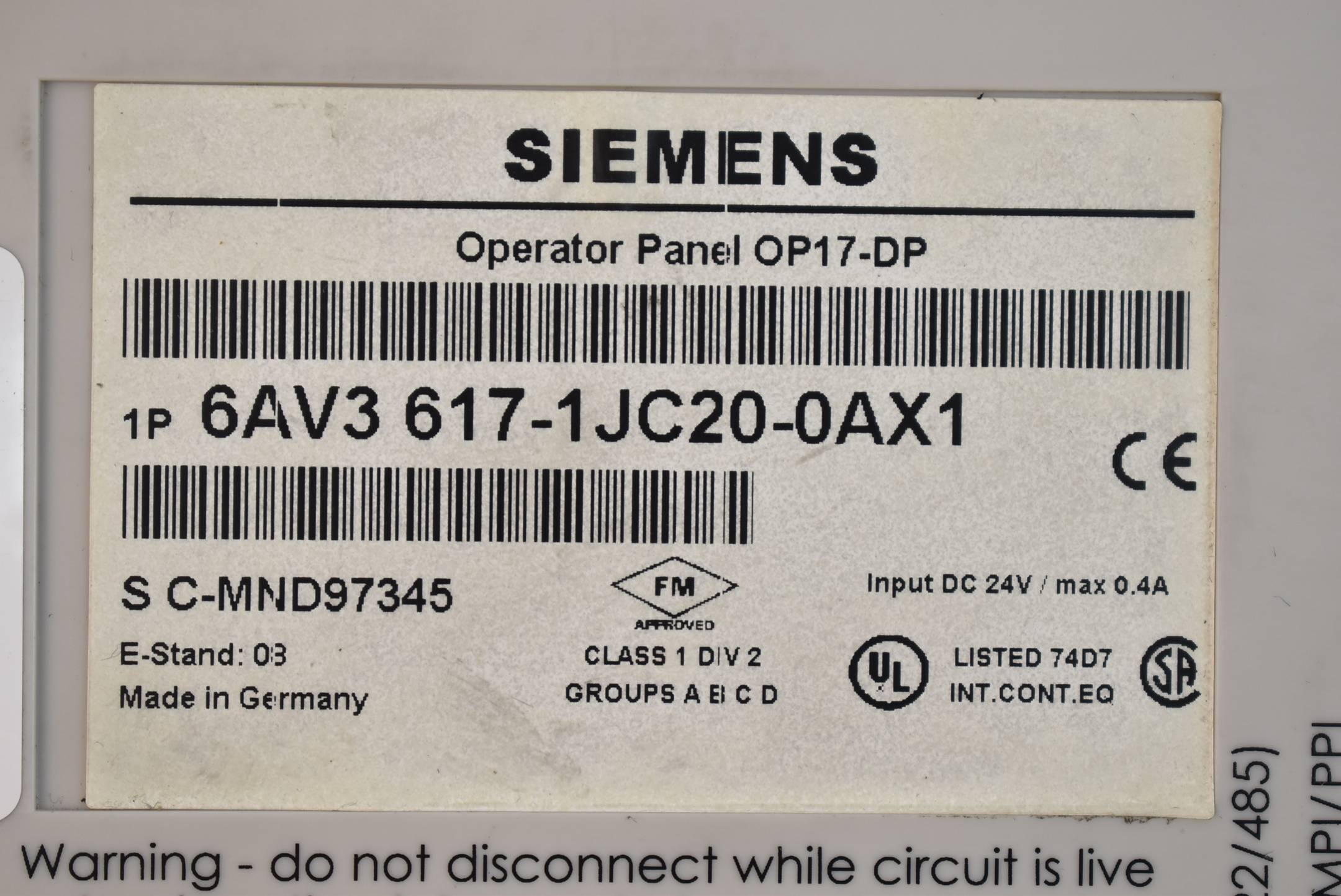 Siemens Gehäuse für OP 17-DP ( 6AV3617-1JC20-0AX1 ) Zustand D