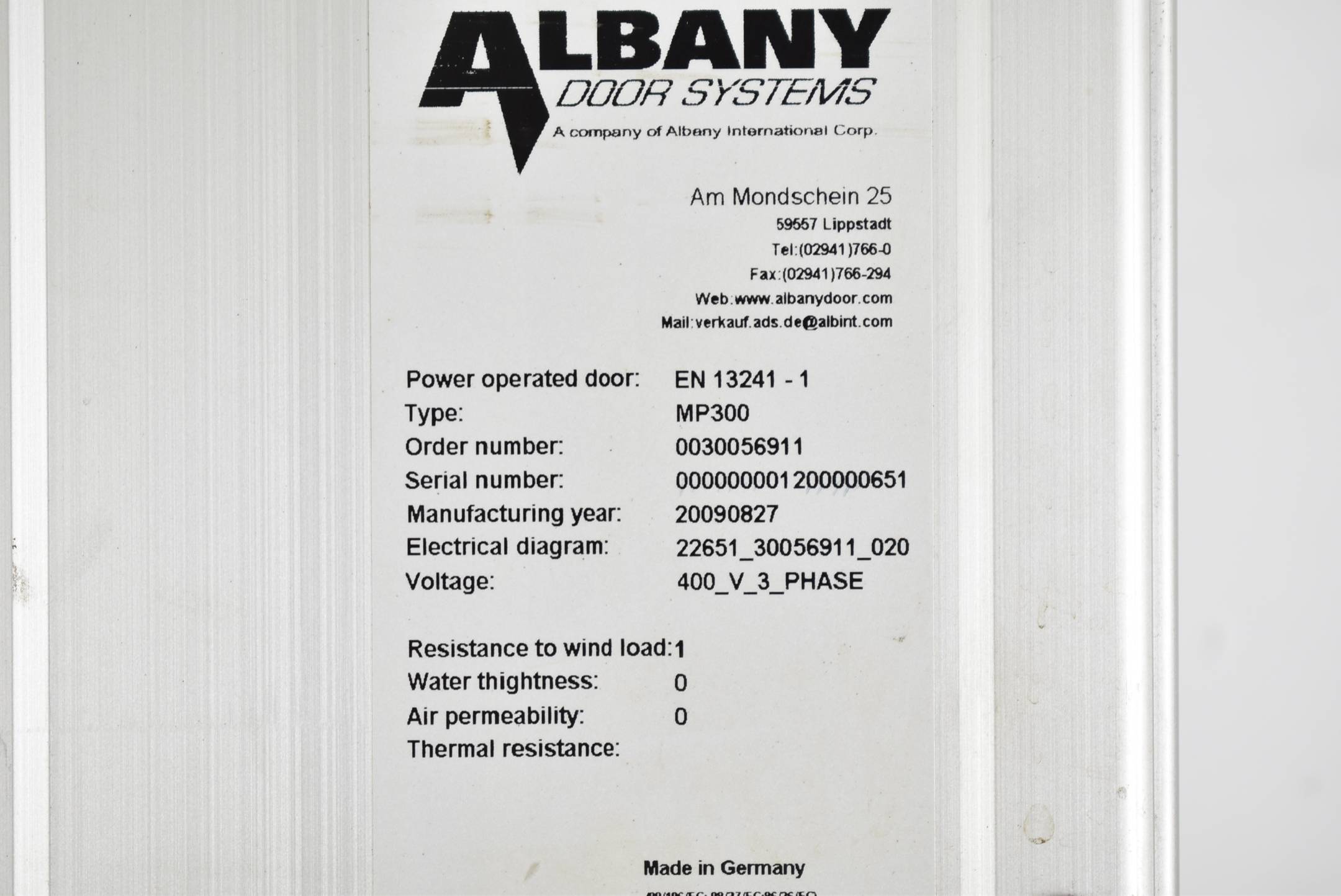 Albany Door Systems MP300 ( EN 13241-1 )