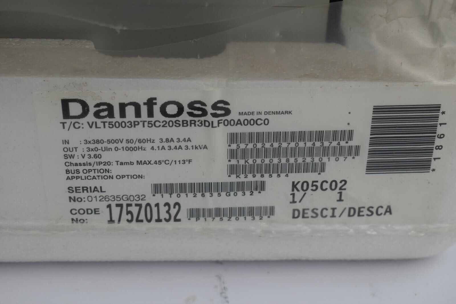 Danfoss VLT5003 VLT5003PT5C20SBR3DLF00A00C0 ( 175Z0132 )