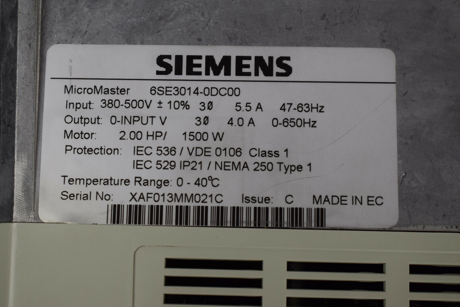 Siemens simovert MicroMaster 6SE3014-0DC00 ( 6SE3 014-0DC00 ) 
