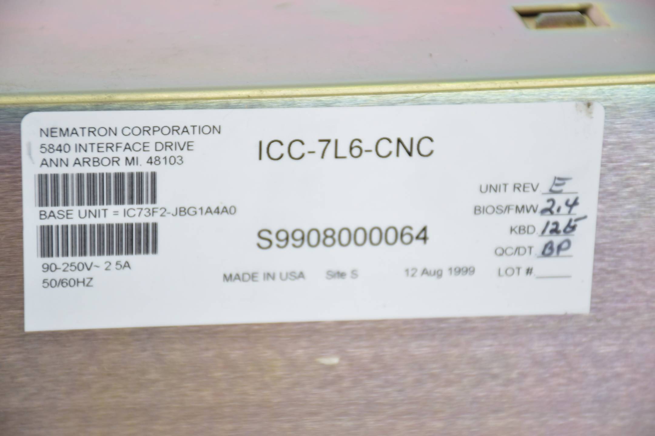 Nematron Corporation 5840 Interface Drive ANN Arbor MI. 48103 ICC-7L6-CNC