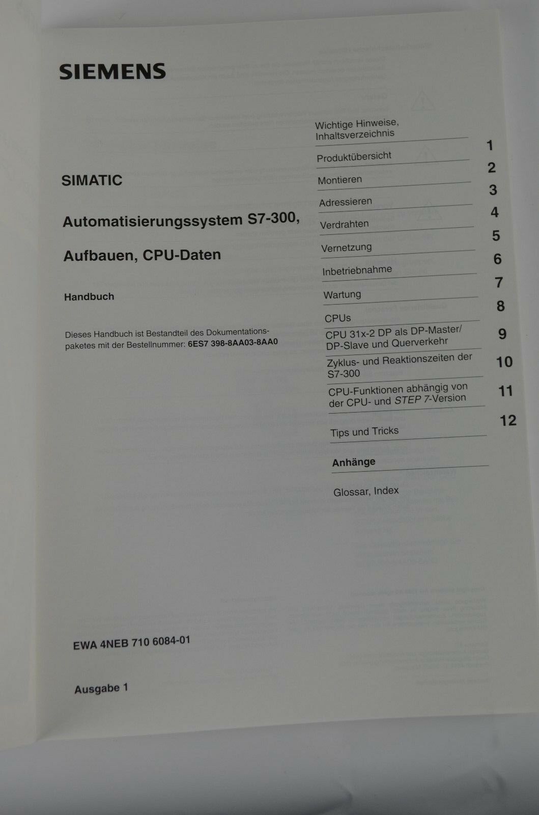 Siemens simatic Automatisierungssystem S7 - 300 Handbuch EWA 4NEB 710-6084-01