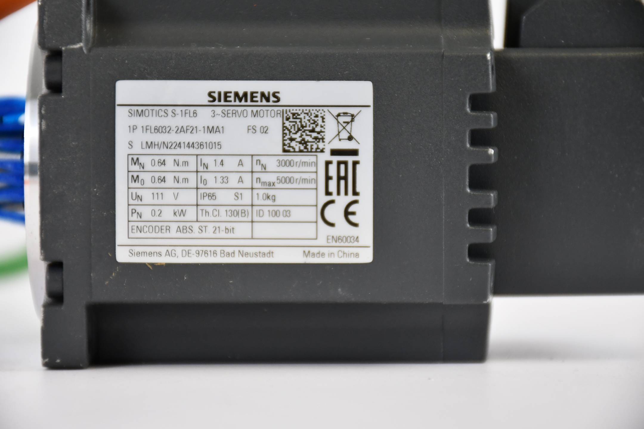 Siemens simotics S-1FL6 Servomotor 1FL6032-2AF21-1MA1 ( 1FL6 032-2AF21-1MA1 ) E2