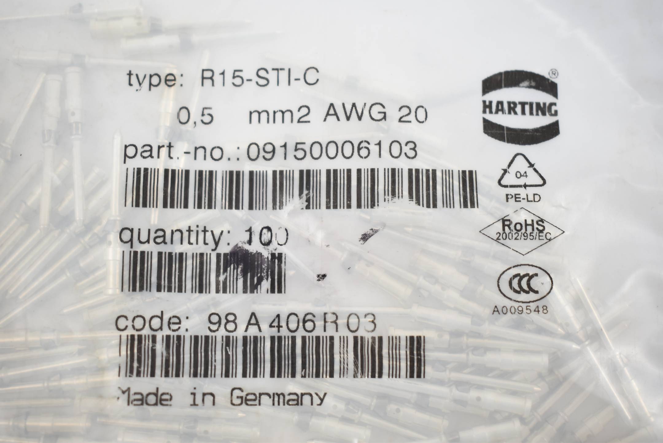 Harting Buchsenkontakt R15-STI-C ( 09150006103 ) 0,5mm² AWG20 ( VE 100 Stück )