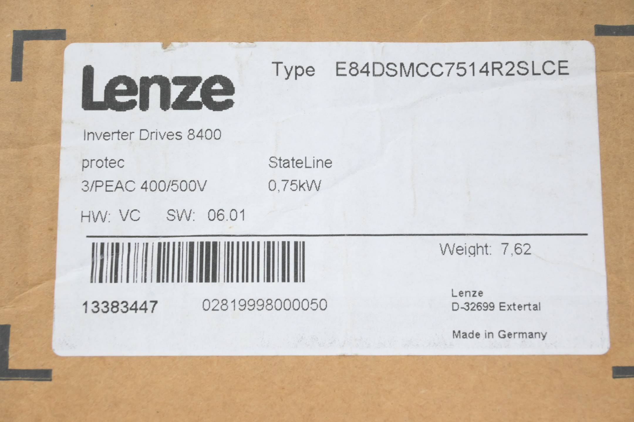 Lenze Inverter Drives 8400 E84DSMCC7514R2SLCE