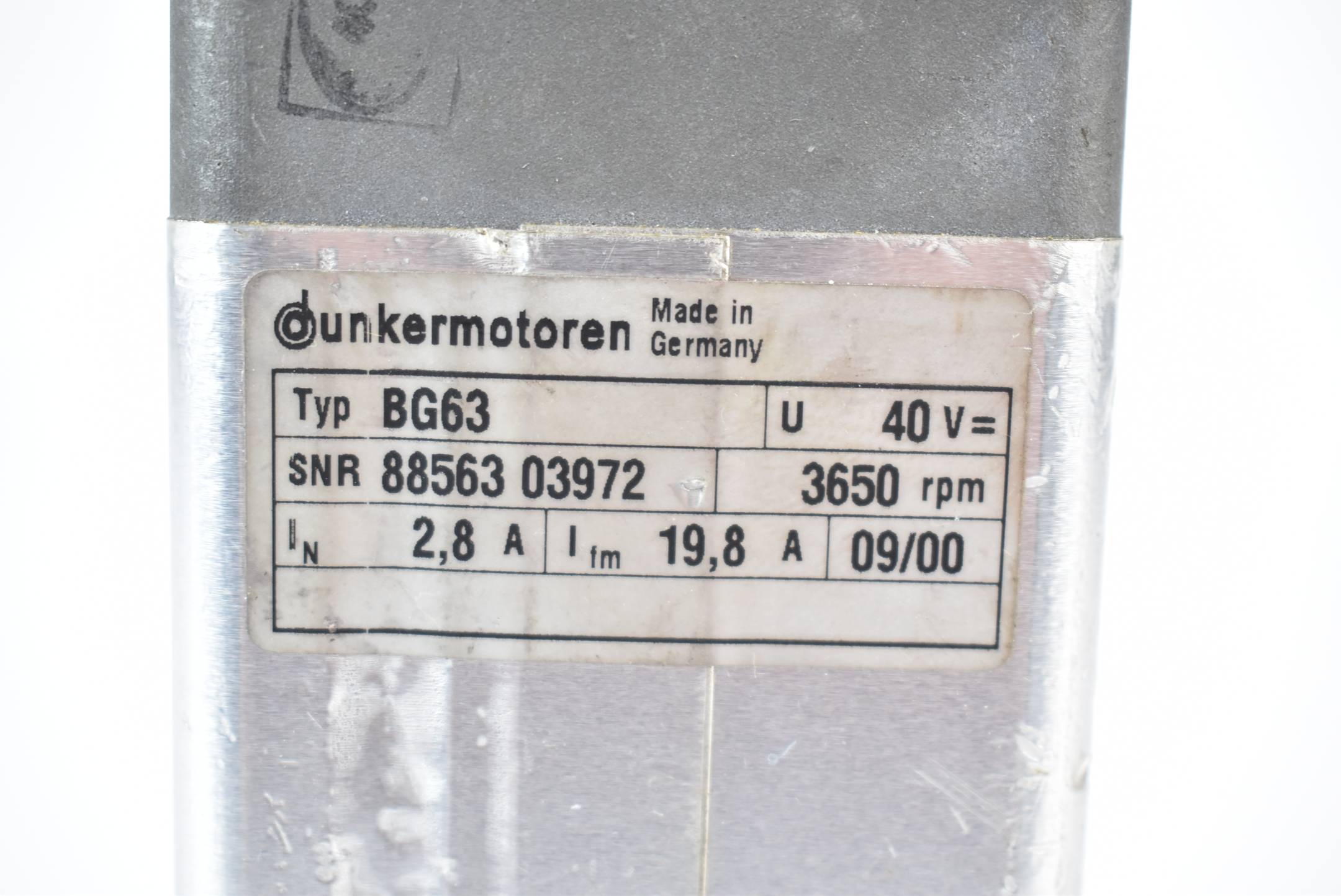 Dunkermotoren Motor 40V 3650rpm 2,8A 19,8A BG63 inkl. Drehgeber RE56-2-1000