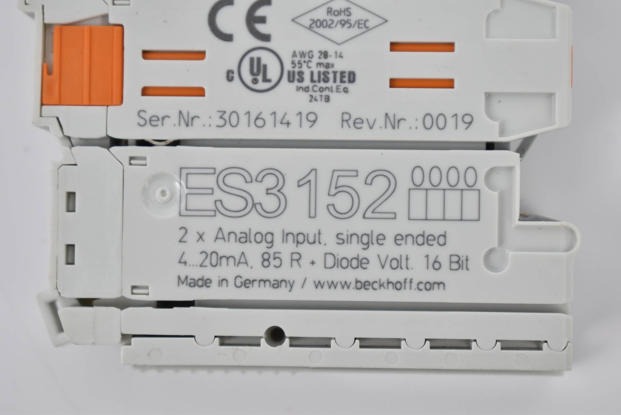 Beckhoff EtherCAT-Klemme 2-Kanal-Analog-Eingang 4-20mA 16Bit ES3152 ( ES 3152 )