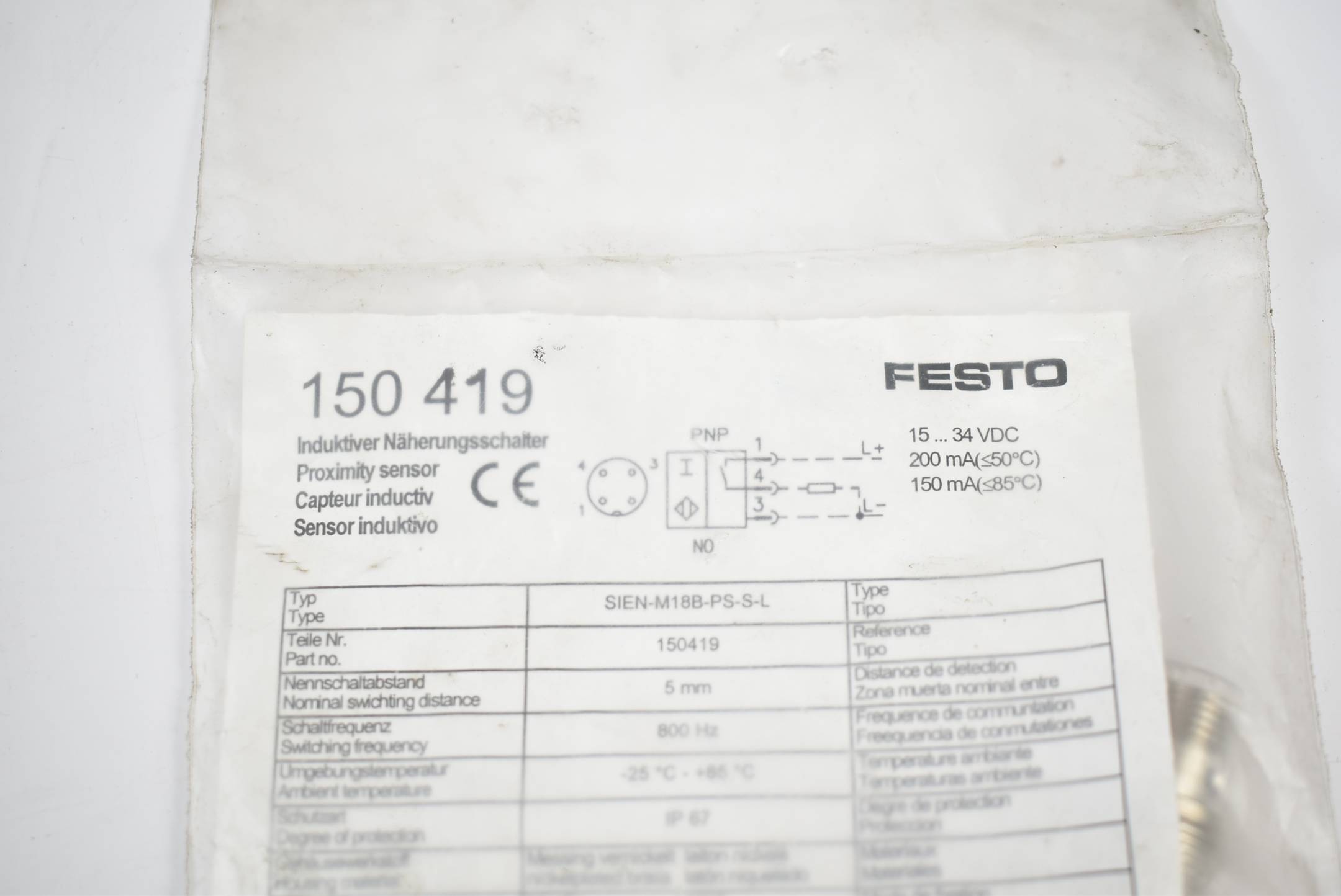 Festo Induktiver Näherungsschalter SIEN-M18B-PS-S-L ( 150419 )