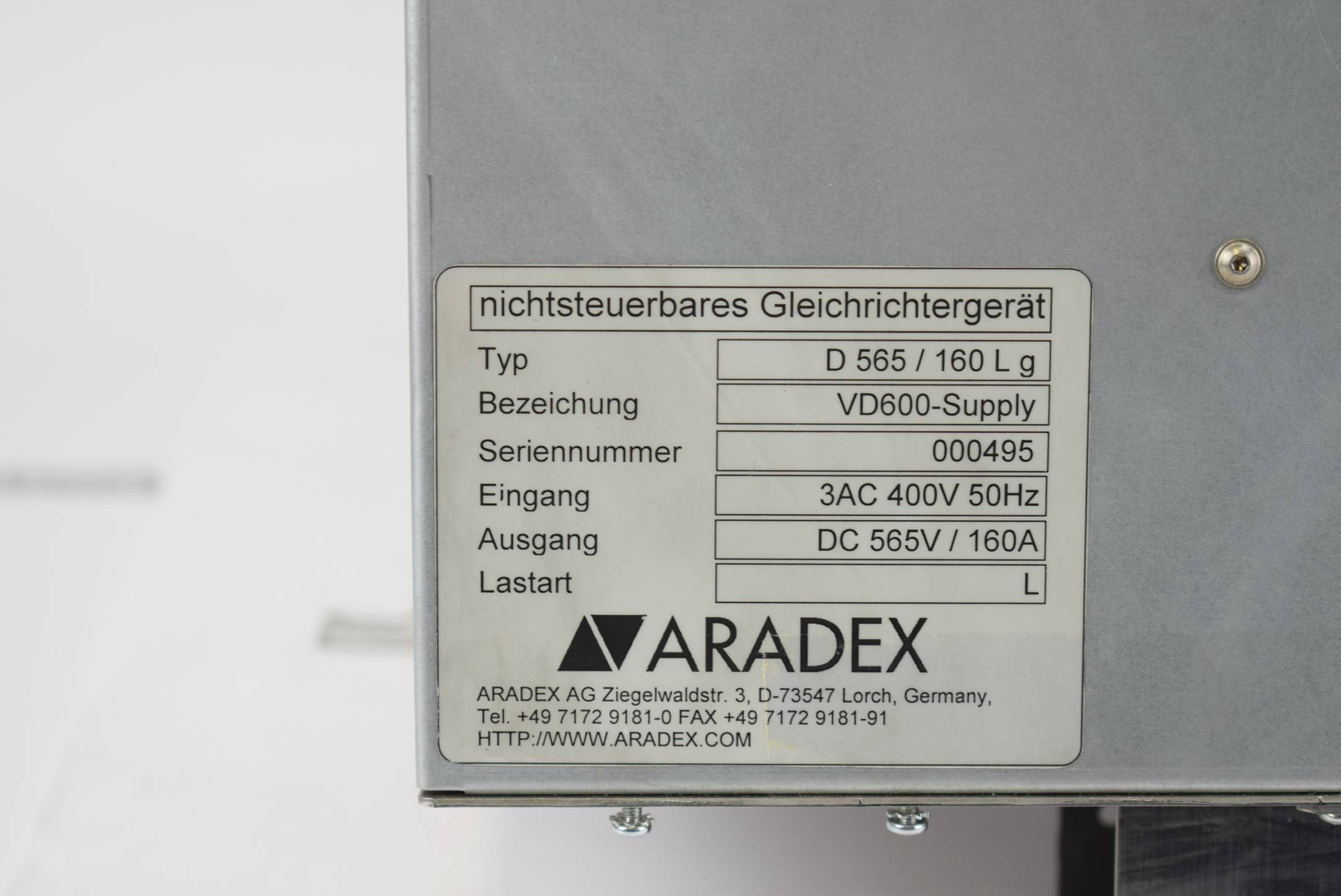 Aradex Vectodrive Stromversorgung VD600-Supply D 565 / 160 L g ( D565/160Lg )