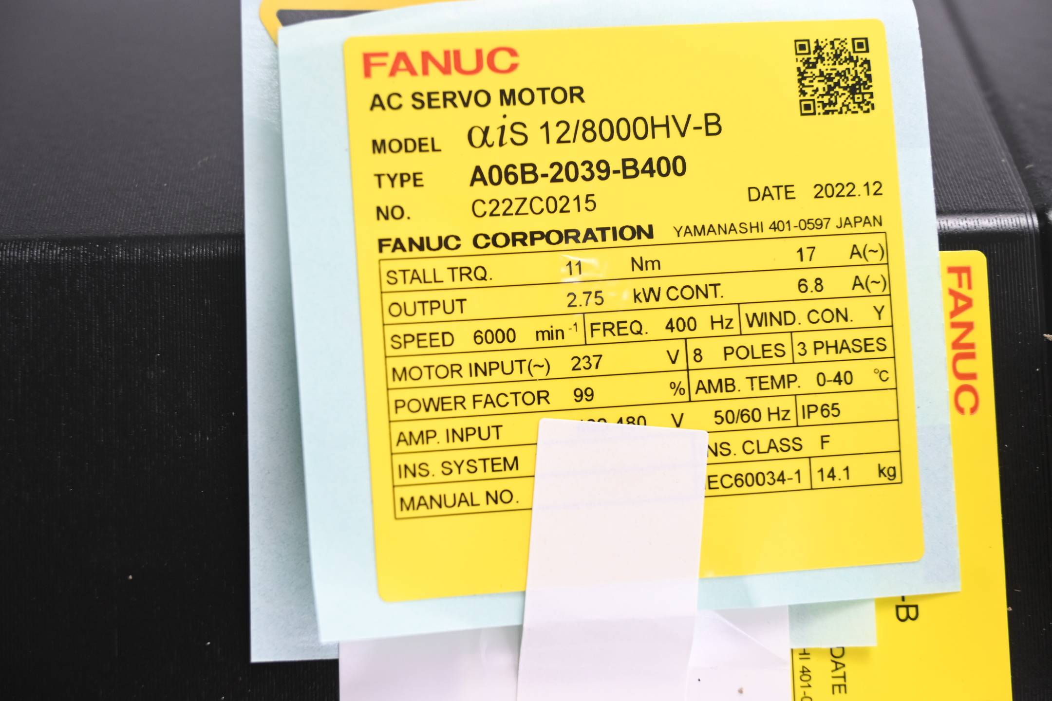 Fanuc AC Servo Motor αis 12/8000HV-B A06B-2039-B400 inkl. A860-2050-321