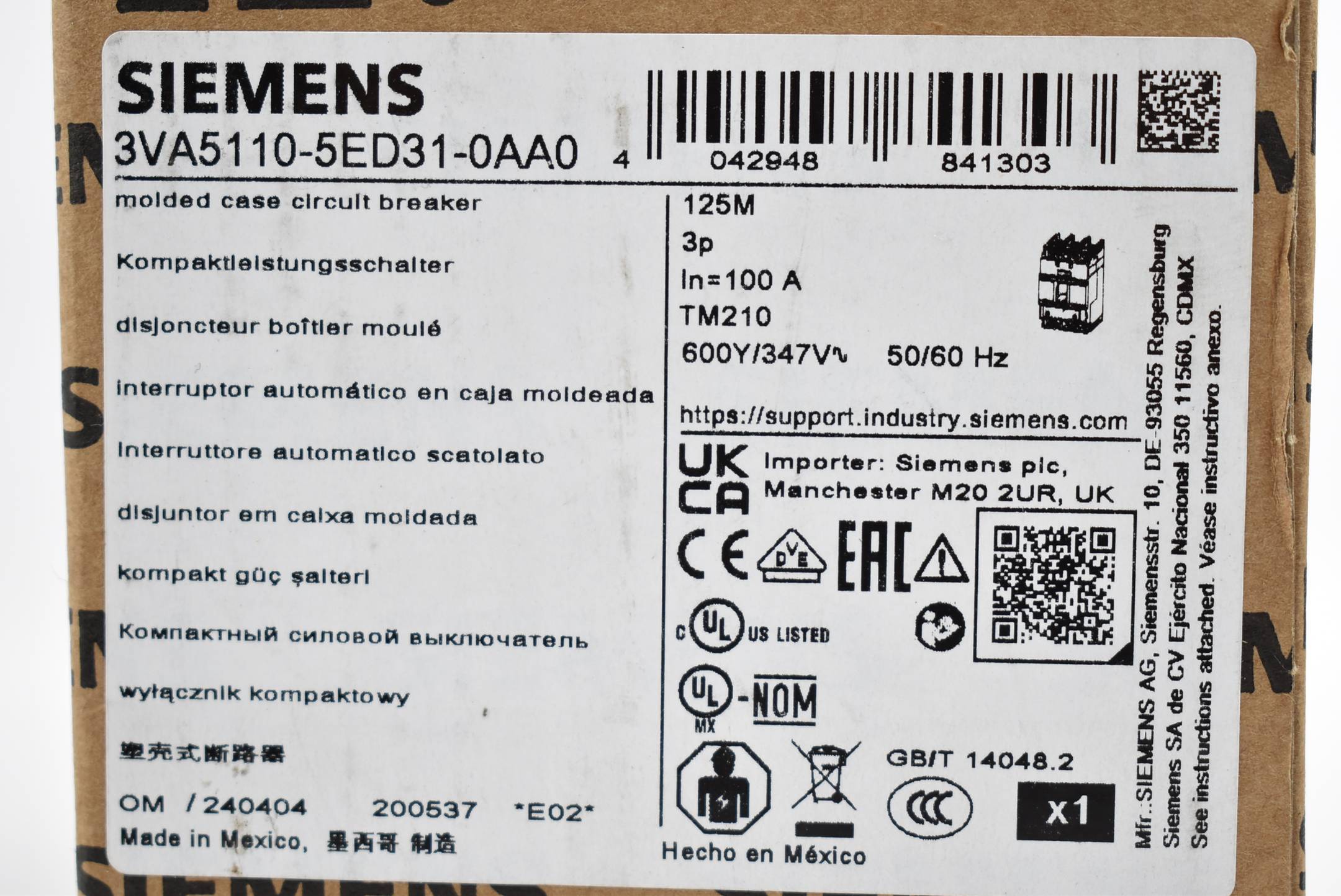 Siemens Kompaktleistungsschalter 3VA5110-5ED31-0AA0 ( 3VA5 110-5ED31-0AA0 )