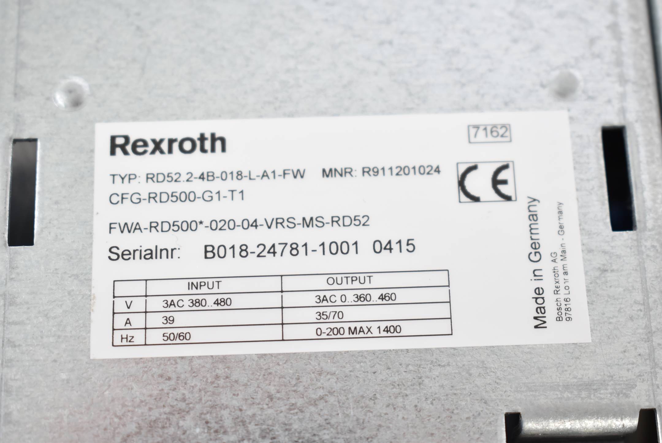 Rexroth Indramant RD500 Frequenzumrichter RD52.2-4B-018-L-A1-FW ( R911201024 )