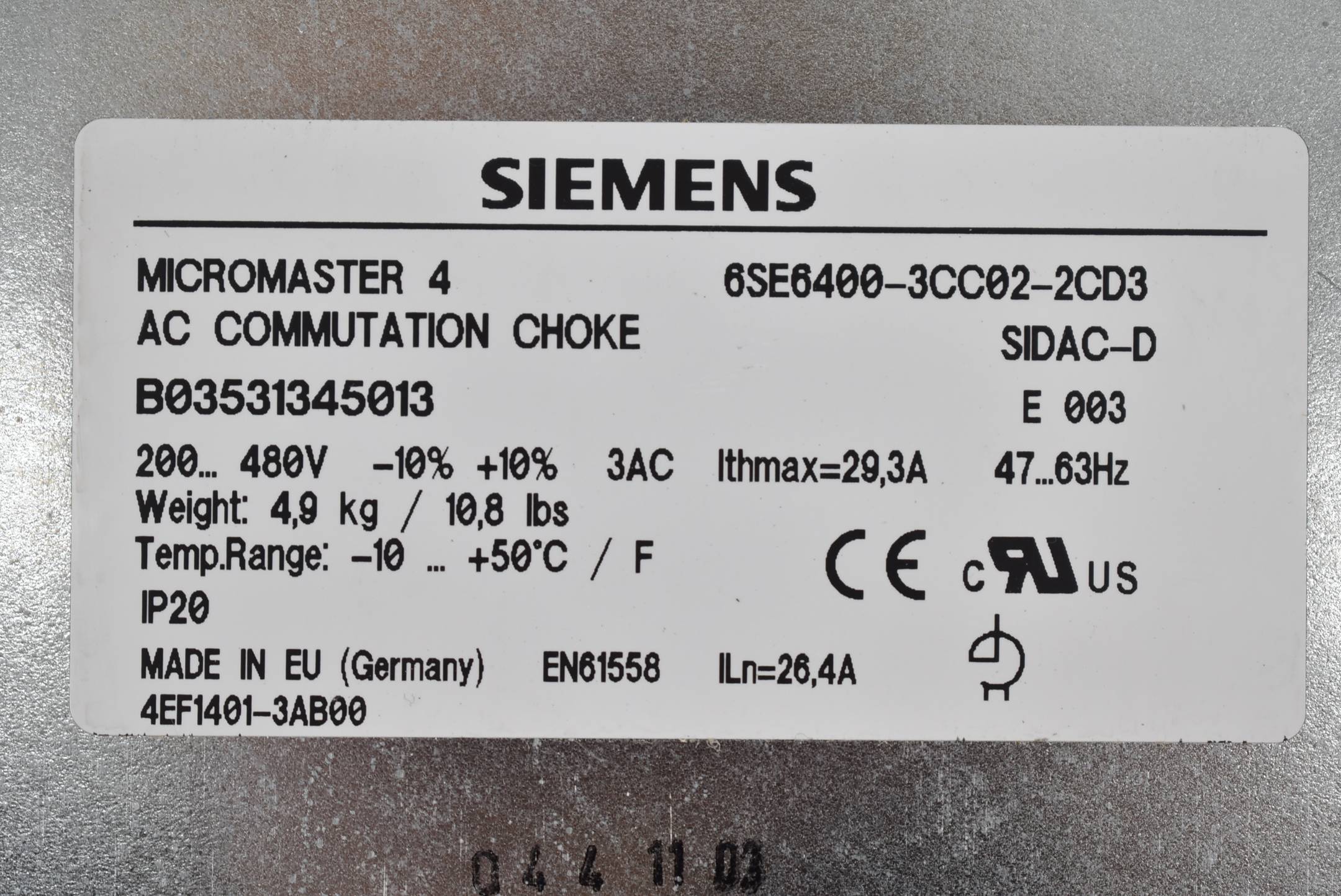 Siemens MM 4 Kommutierungsdrossel 6SE6 400-3CC02-2CD3 ( 6SE6400-3CC02-2CD3 )