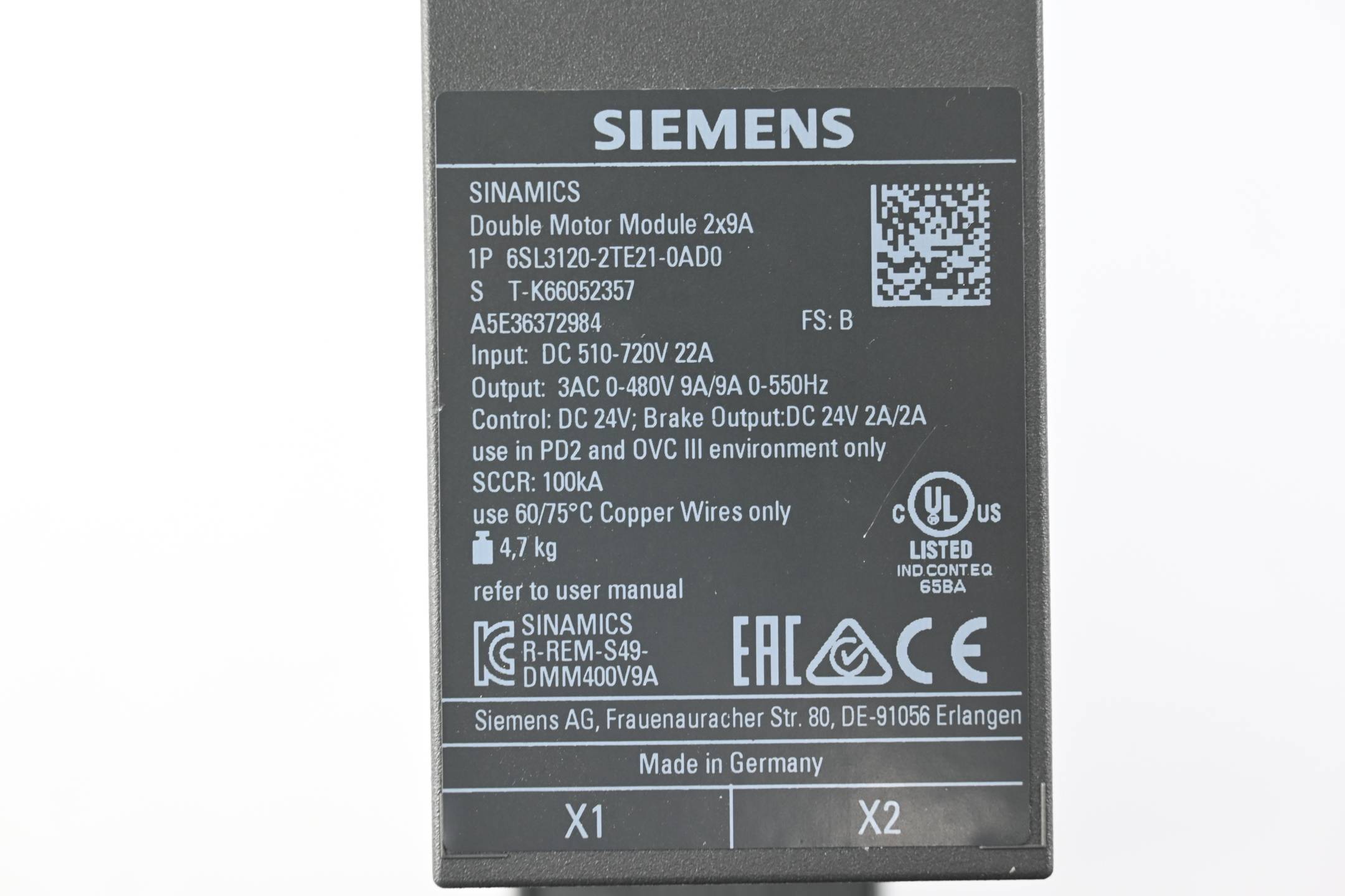 Siemens Sinamics Double Motor Modul 6SL3120-2TE21-0AD0 ( 6SL3 120-2TE21-0AD0 ) B