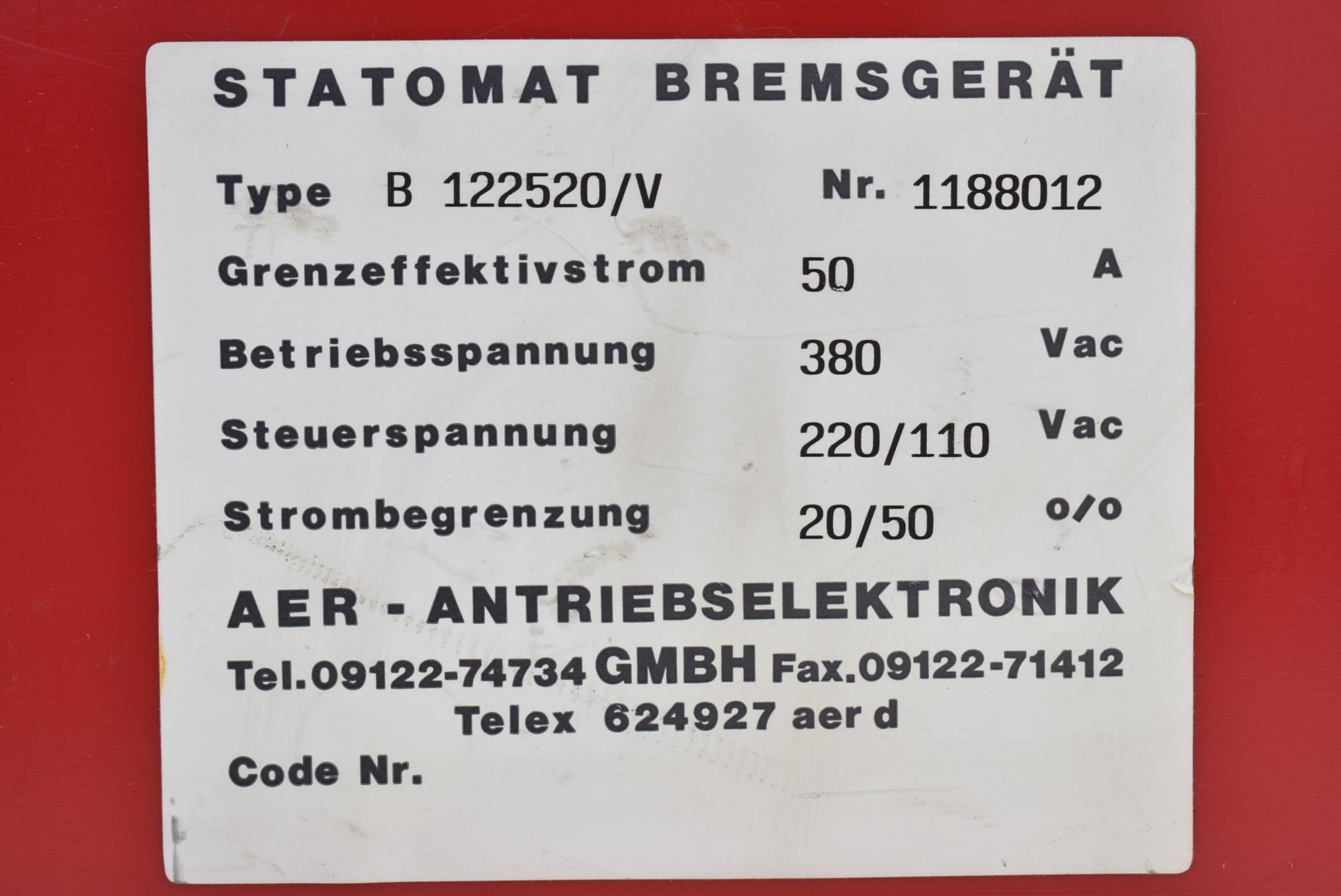 Statomat Bremsgerät B122520/V ( 1188012 )
