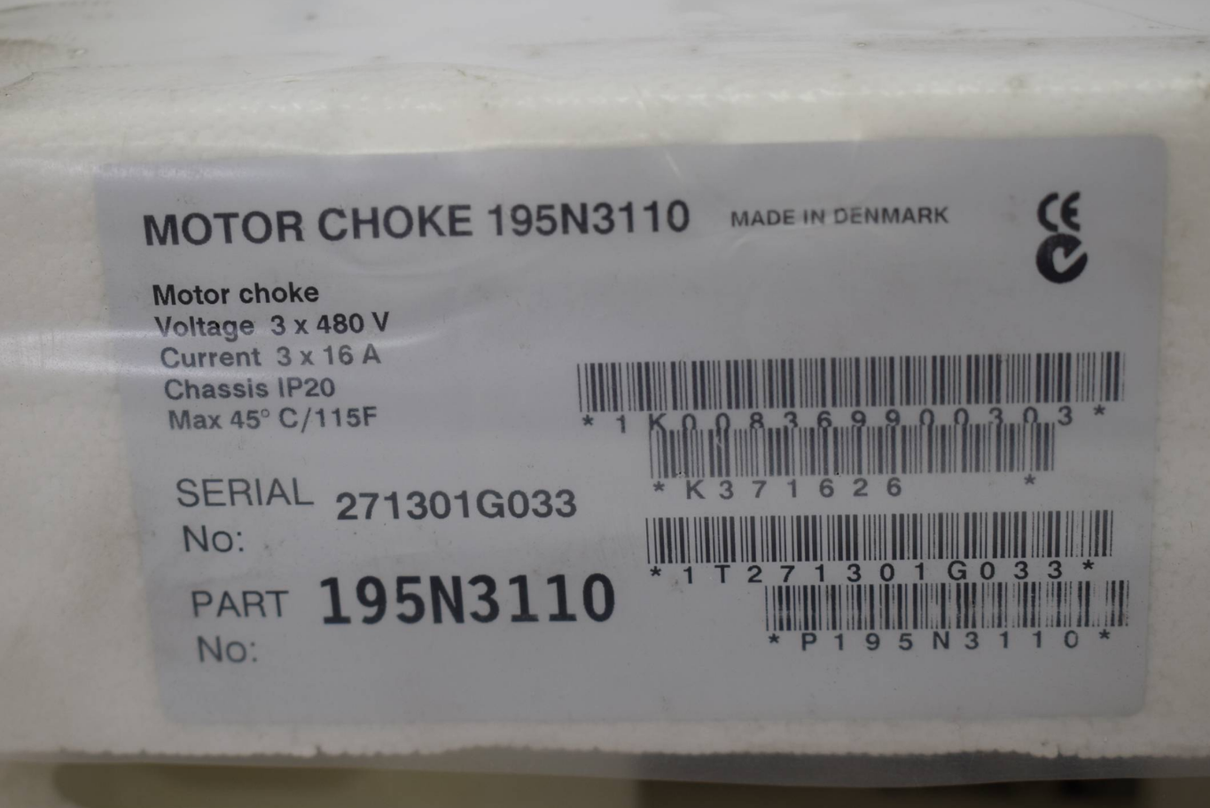 Danfoss Motordrossel 195N3110 3x 480 V 3x 16 A