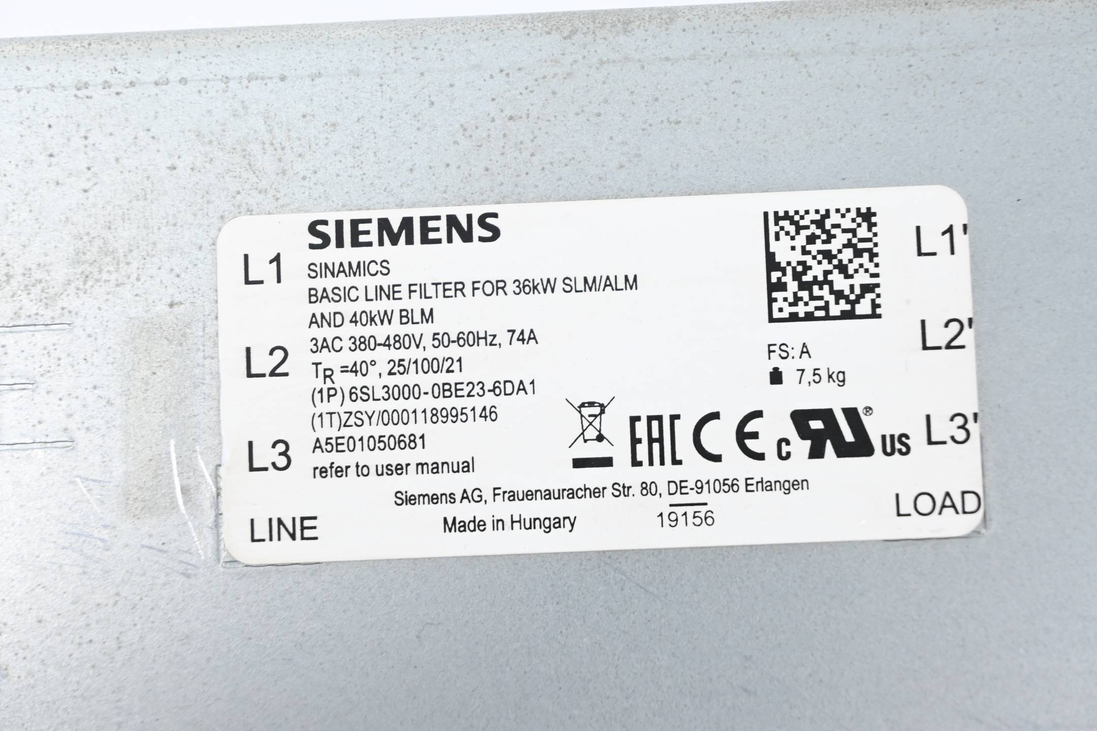 Siemens Sinamics basic Line Filter 6SL3000-0BE23-6DA1 ( 6SL3 000-0BE23-6DA1 ) 