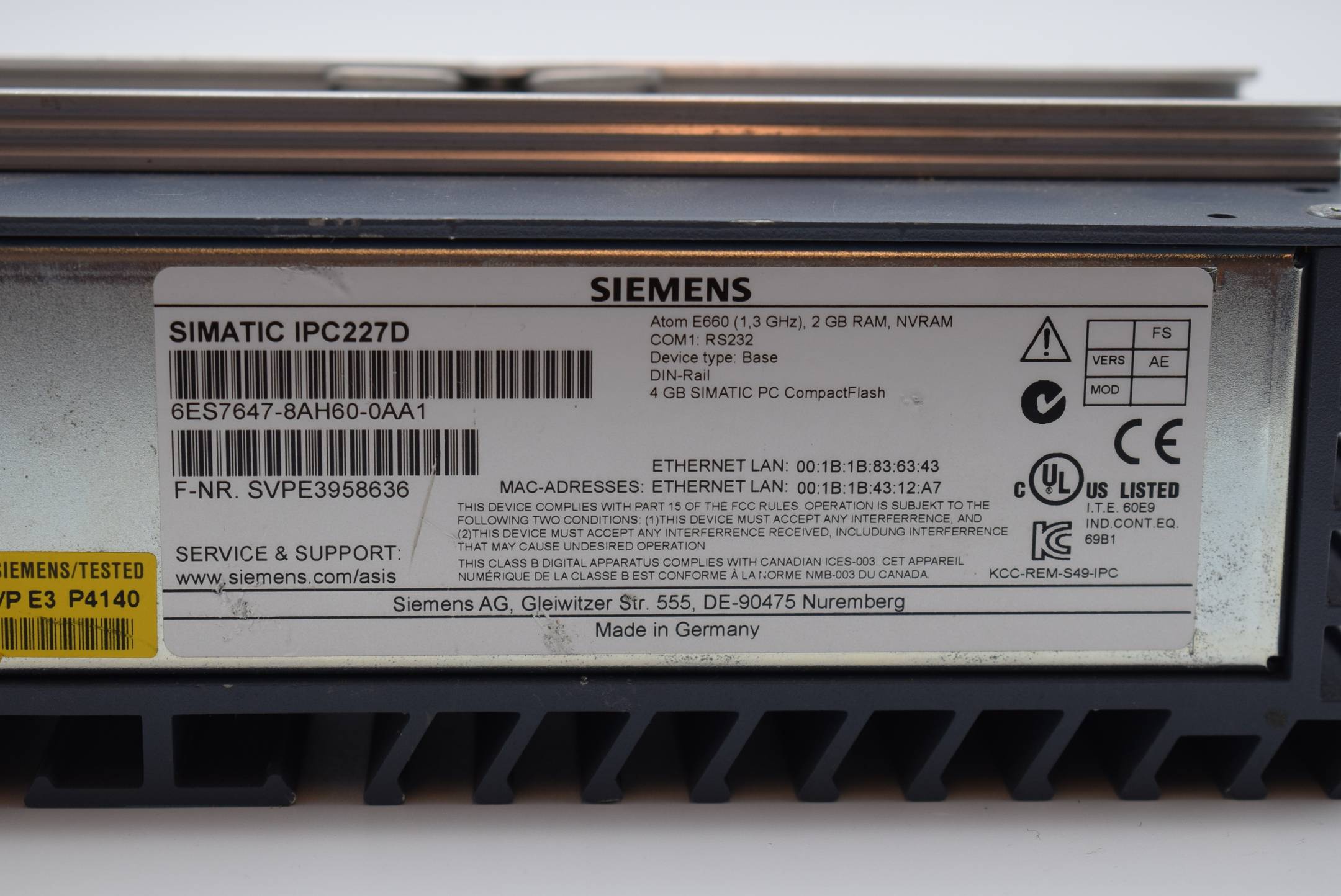 Siemens simatic IPC227D 6ES7 647-8AH60-0AA1 ( 6ES7647-8AH60-0AA1 )