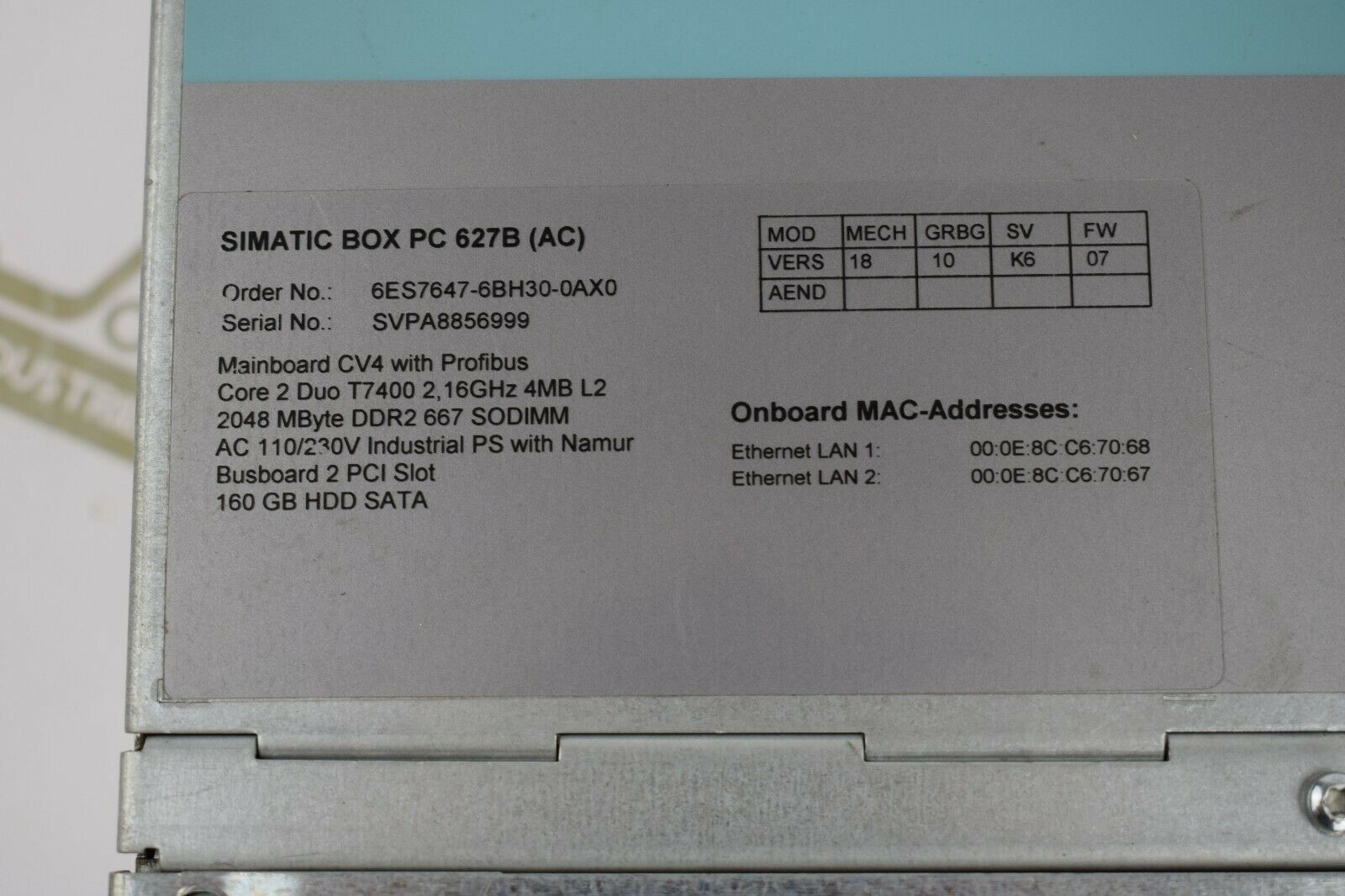 Siemens simatic BOX PC 627B  6ES7 647-6BH30-0AX0 ( 6ES7647-0BH30-0AX0 )