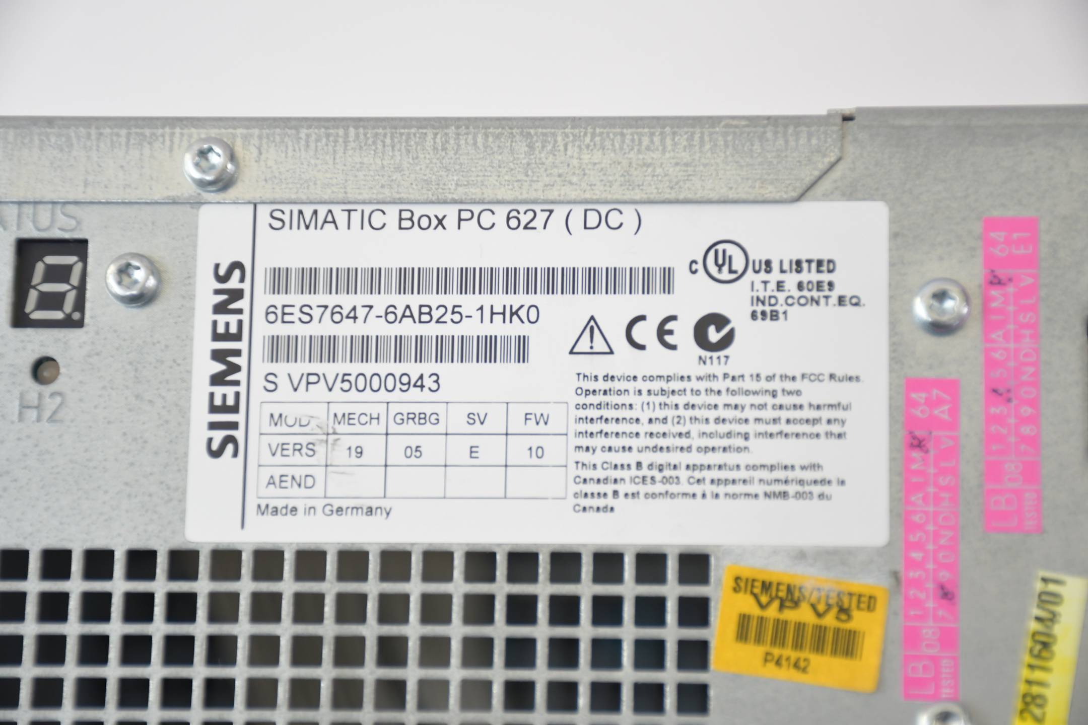 Siemens Simatic Box PC 627 6ES7647-6AB25-1HK0 ( 6ES7 647-6AB25-1HK0 ) E10