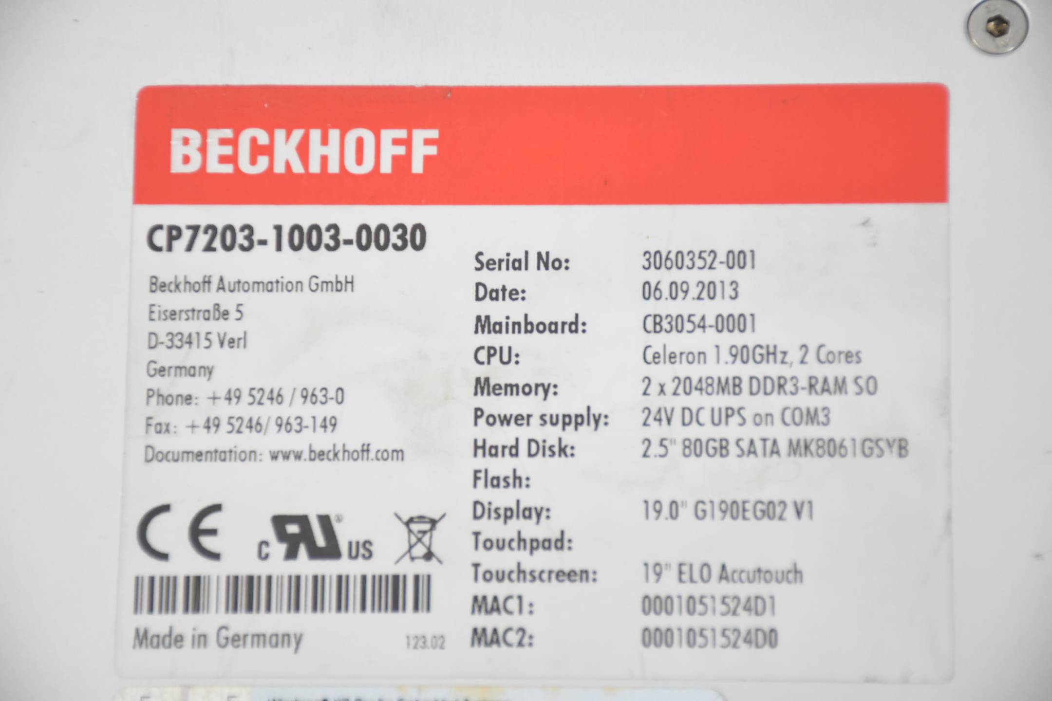 Beckhoff Tragarm-Economy-Panel CP-7203-1003-0030