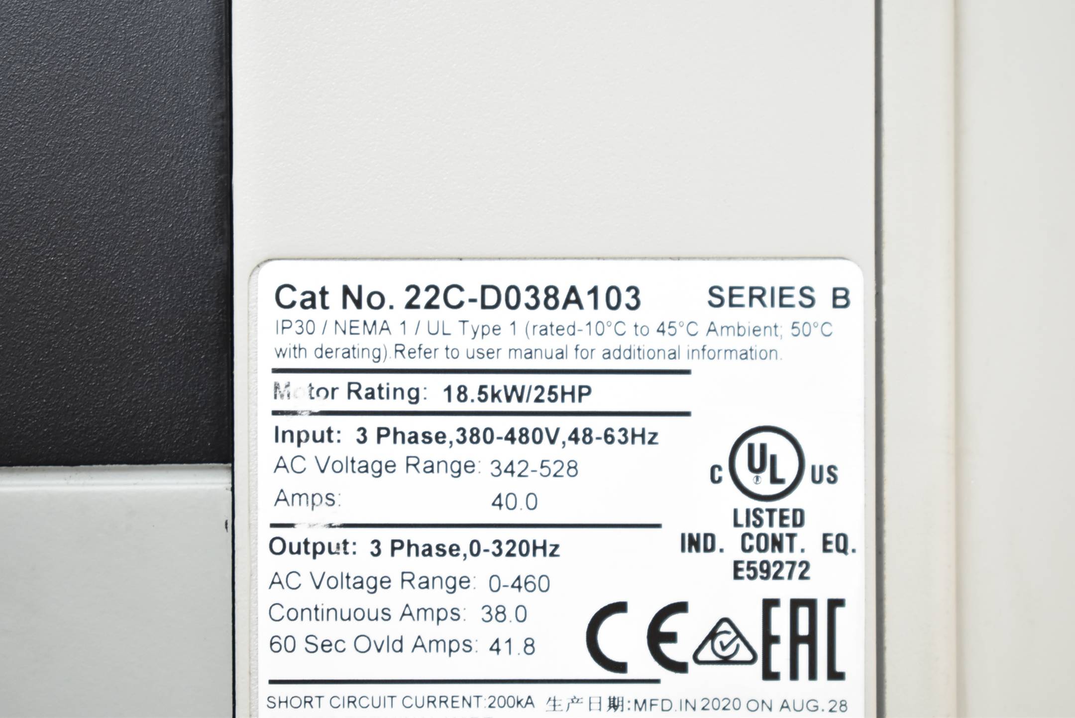 Allen Bradley Frequenzumrichter Power Flex 400 22C-D038A103 Series B