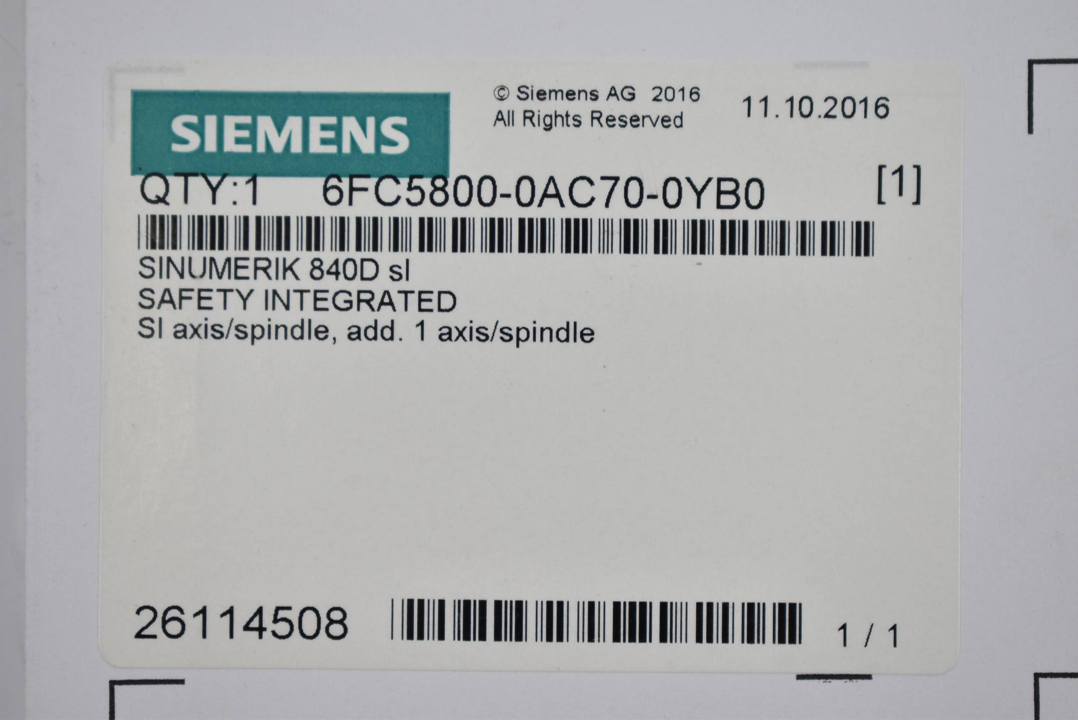 Siemens sinumerik 840D SL Lizenz 6FC5 800-0AC70-0YB0 ( 6FC5800-0AC70-0YB0 )
