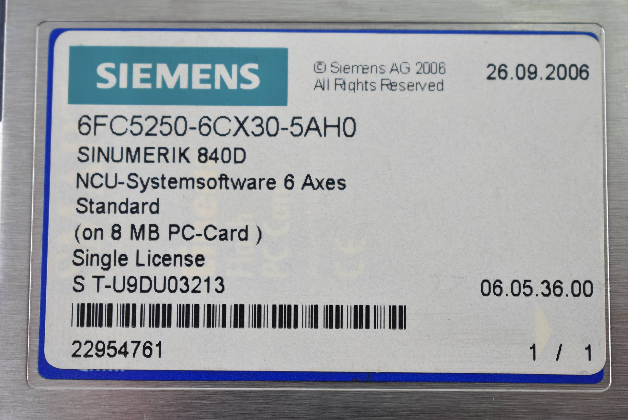 Siemens sinumerik 840D CNC-Software 6FC5 250-6CX30-5AH0 ( 6FC5250-6CX30-5AH0 )